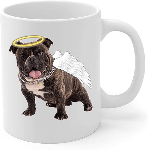 Brindle American Bully Angel Wings - Taza de café conmemorativa Regalos de condolencias para los amantes de los perros, taza blanca de 11 onzas