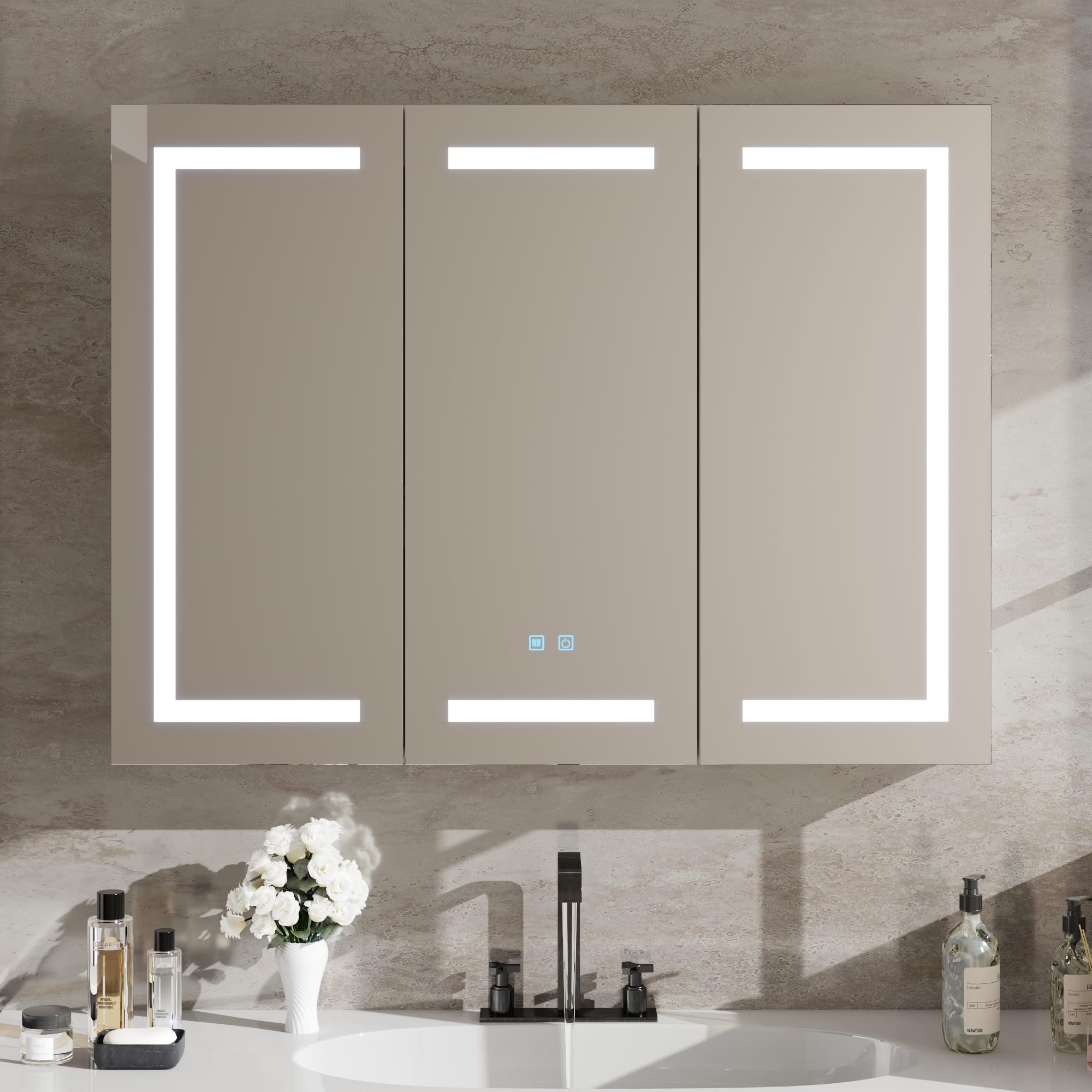 Armario Espejo de baño con LED y Enchufe, 120 cm