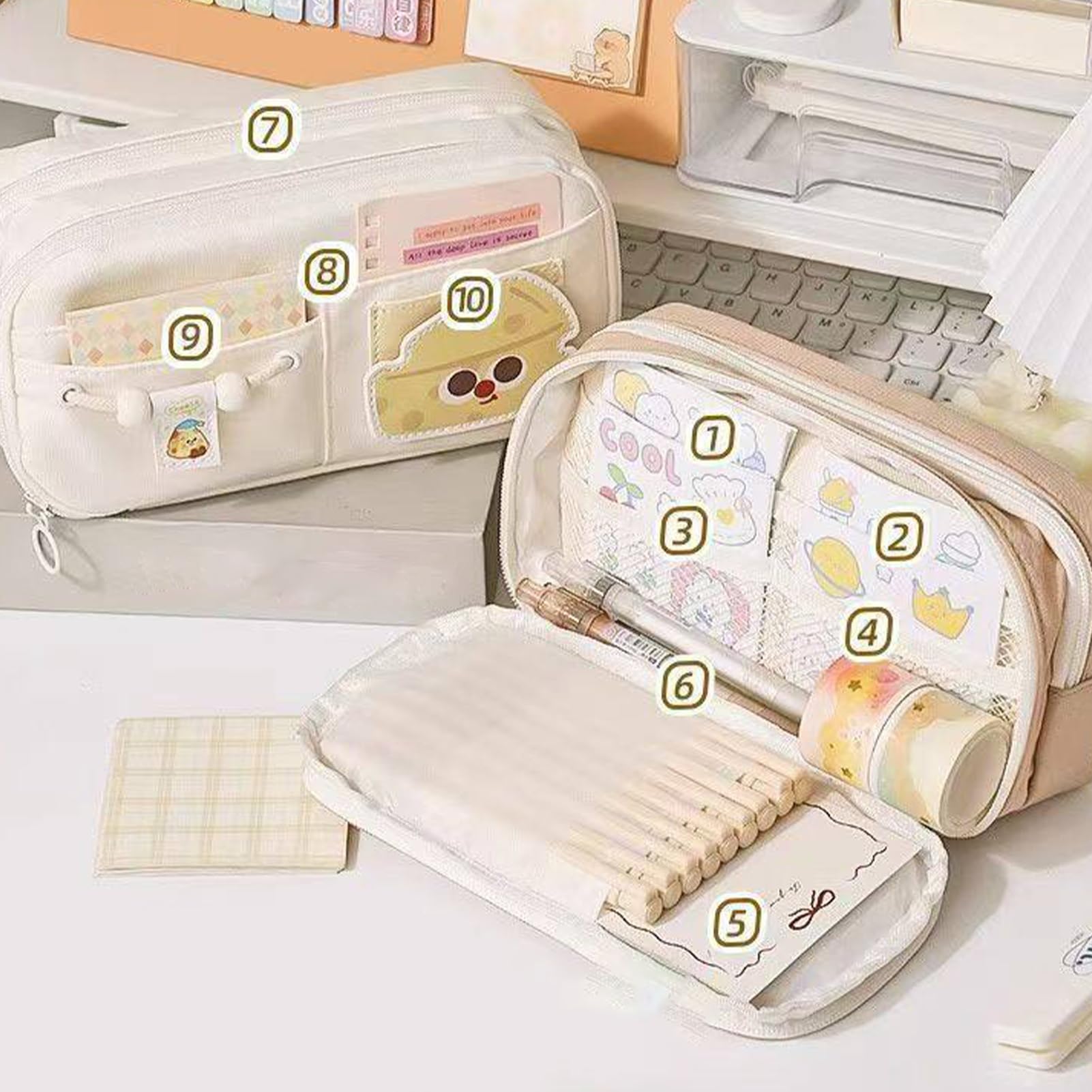 Set di articoli per la scuola estetica, 10 strati di cancelleria carina, kit essenziale per pennarelli, gomme, righelli, ideale per bambini, studenti, aule, dormitori, compleanni