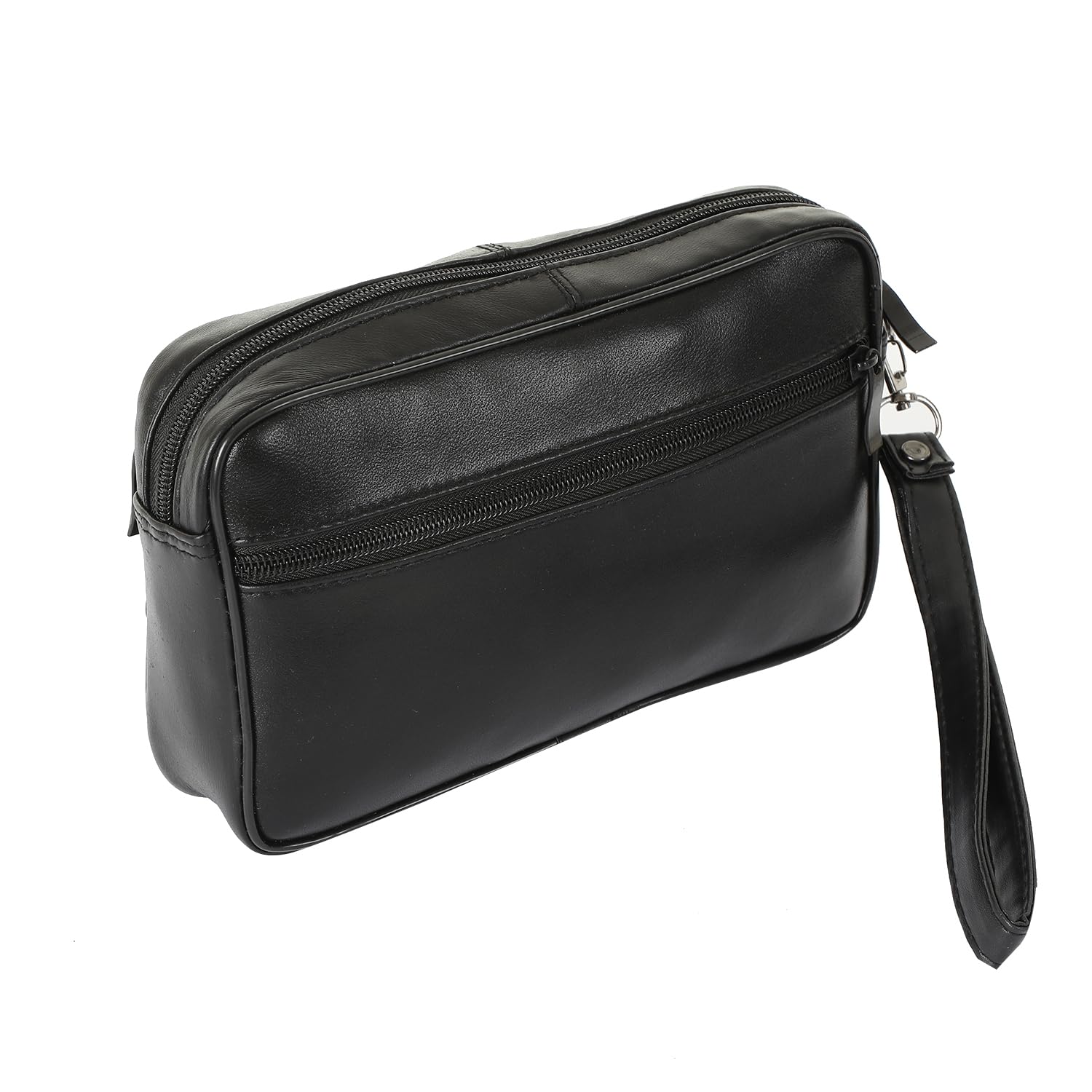 Bolso de mano para hombre, de piel auténtica, con correa de mano, color negro