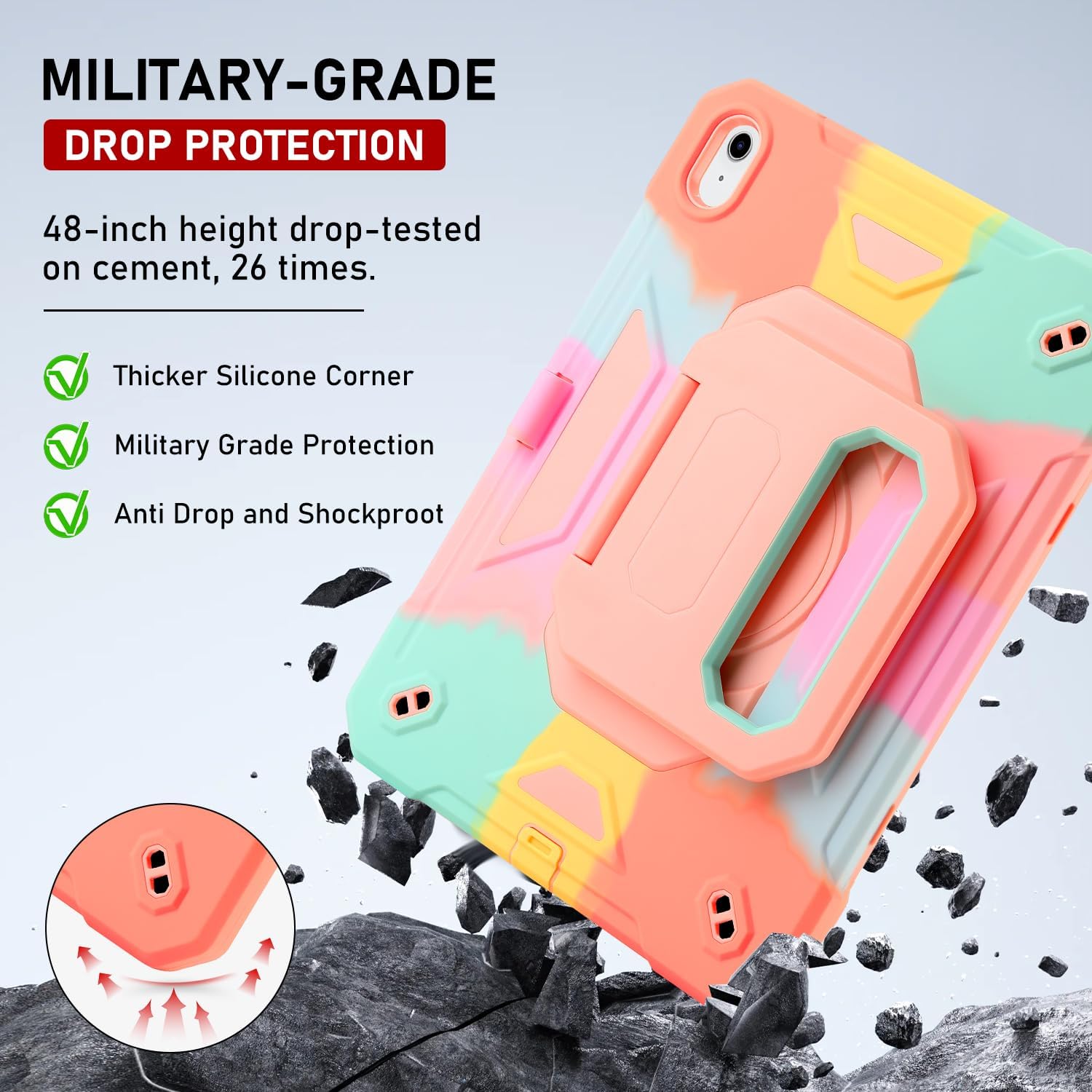for iPad (A16) 11th Generation Case 11 Inch 2025/ iPad 10th Generation Case 10.9 Inch 2022 with 360 Rotating Grip Magic Stand,Pencil Slot/Key Chain/Carrying Shoulder Strap, Cover for iPad 10th Gen