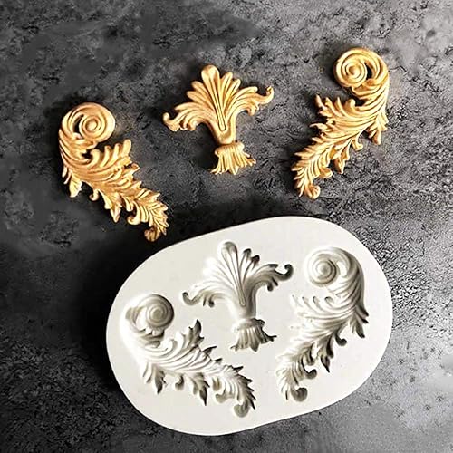 Miniatura 6 de muyulin Moldes de silicona barrocos decorativos para arcilla, patrones de flores de lis, 6 piezas, diseño de plumas de desplazamiento para