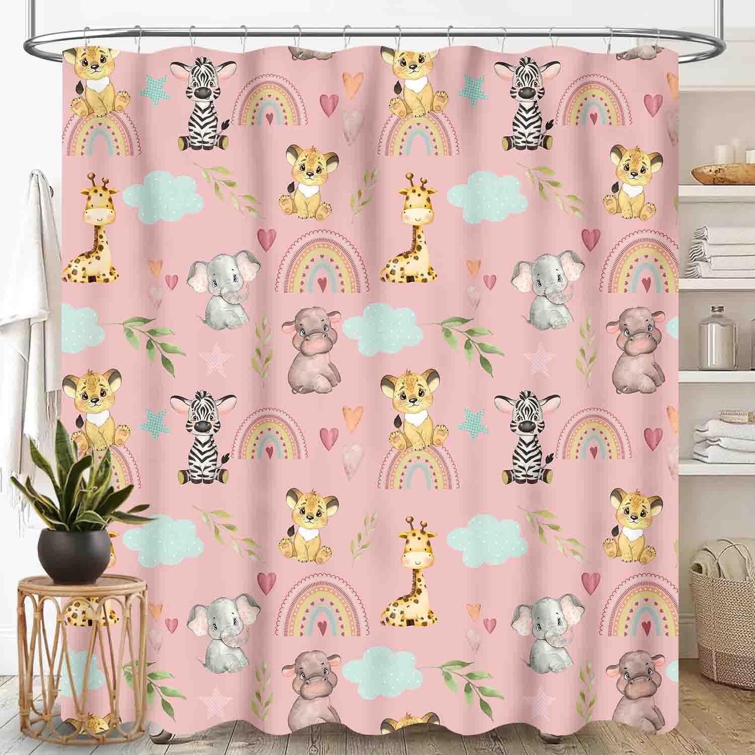 Bear Shower Curtain, Baby Boys Girls Cute Lovely Cartoon Bear Cloud Boho Rainbow Pastel Blue Waterproof Fabric Bathroom Shower Curtain Set with Hooks, 72"x78" Inch
