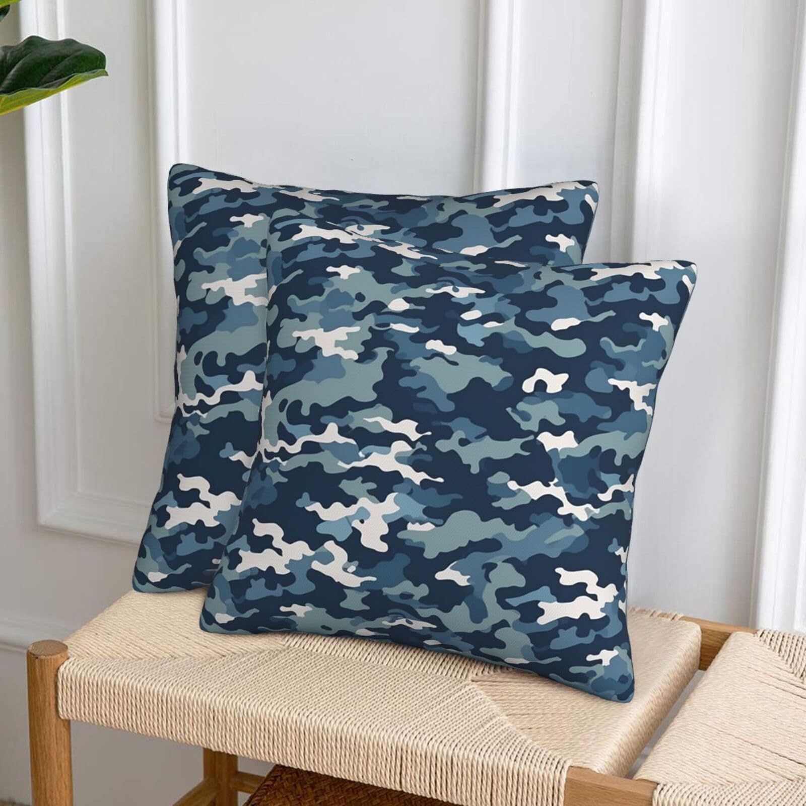 NONHAI Decorative Throw Pillow Covers Set of 2, 20"x20" Square Cushion Case Soft Comfy Navy Camouflage Pattern Throw Pillows for Couch Cushion Livingroom Farmhouse Home Decor Pillowcases