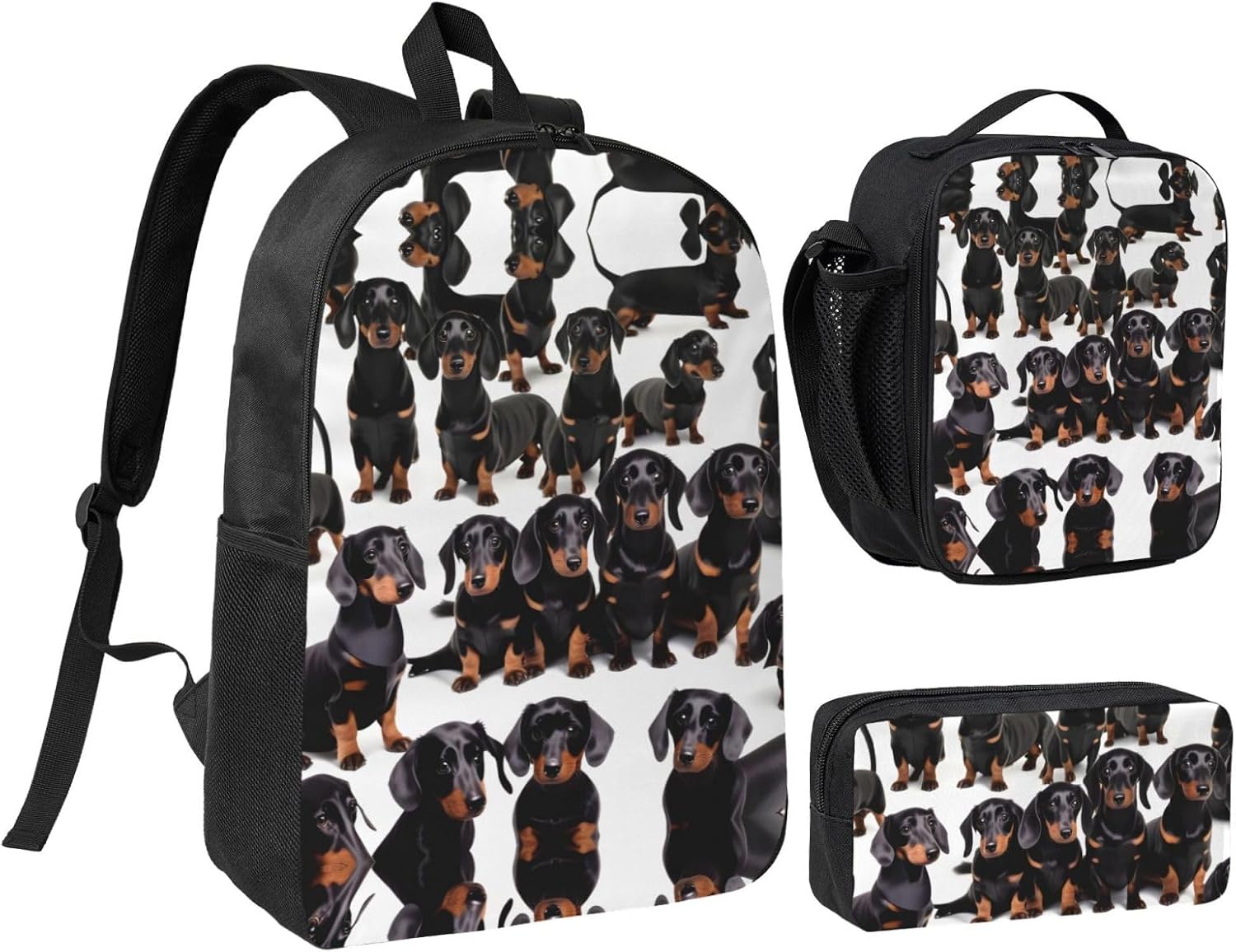 Dachshund Weiner Pet Dog print 3 Piece Backpack Bags with Lunch Box Pencil Case Set for Travel Work Camping Unisex