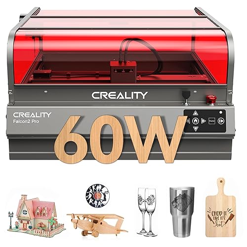 Creality Laser Engraver Falcon2 Pro 60W, Desktop Diode Laser Cutter and Engraver Machine with Enclosure,Smart Camera,Air Assist,Engraving Machine for Wood Acrylic Leather Stone(Laser 60W)