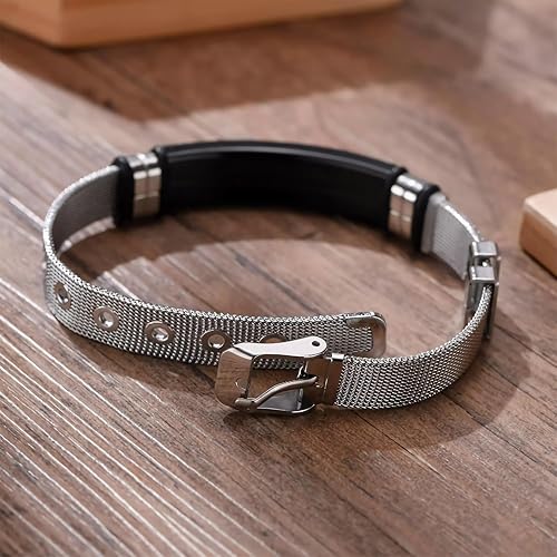 Miniatura 4 de TIRXUIND Customize Photo Engraving Men's Stainless Steel Bracelet, Engraved Photo Personalized Text Men's Stainless Steel Bracelet, Father's Day,