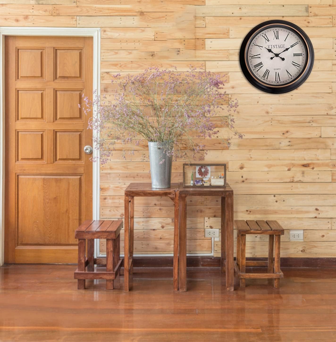 ANDSTAR Wall Clock 24 Inch Retro Round Wall Clockwith Large Roman Numerals,Silent Non Ticking Battery Operated Movement Classic Wall Clock,Easy to Read,Decorate for Bedroom Living Room Office