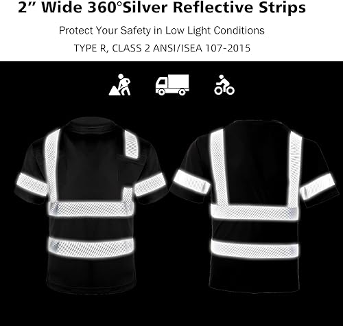 Miniatura 5 de VENDACE Camisas de seguridad para hombre, paquete de 3 camisetas de trabajo de manga corta reflectantes de alta visibilidad, color negro (negro, L)