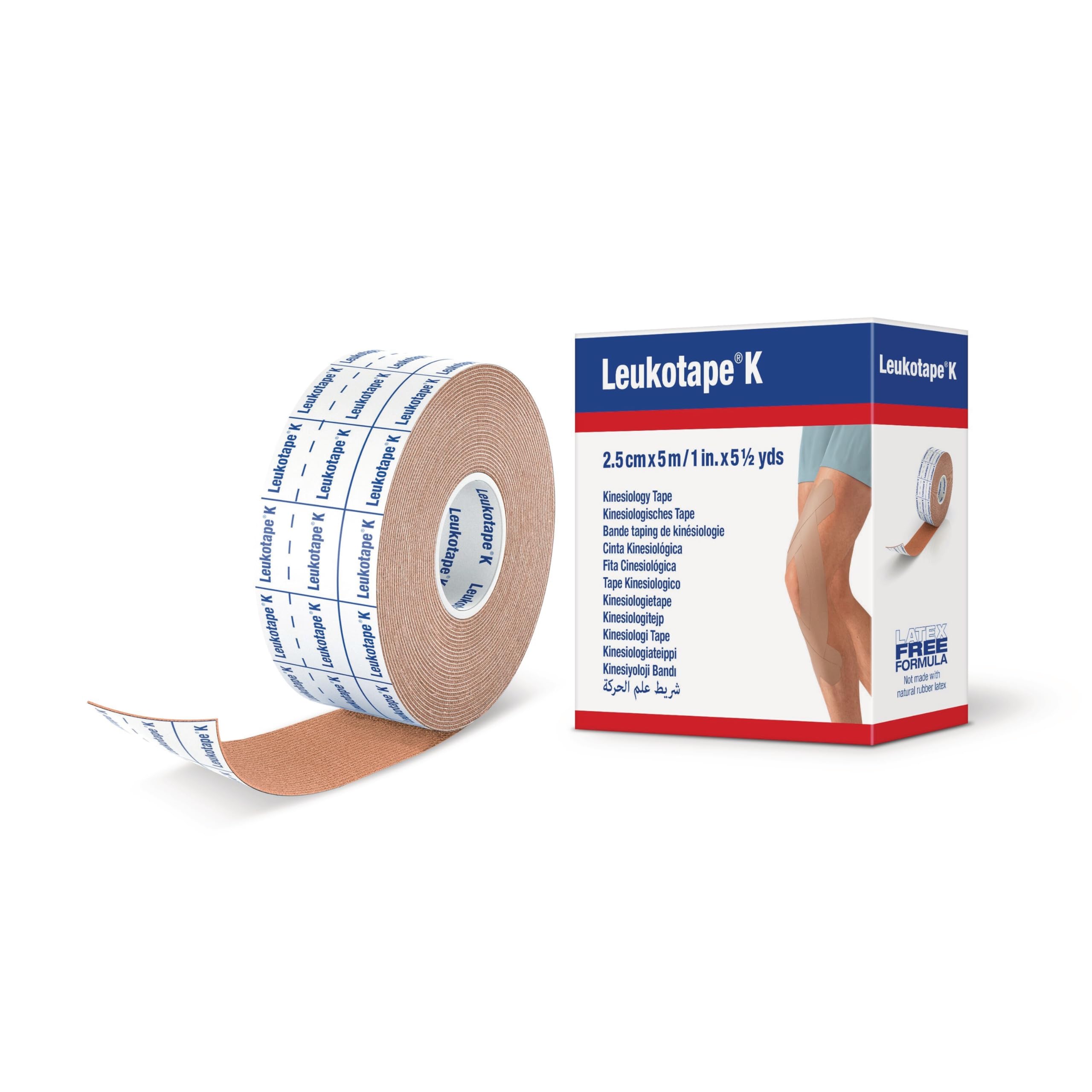 Leukotape K Kinesiology Tape – Water-Repellent, Skin-Friendly, Stays in Place for up to 9 Days - 1 in x 5.5 yds, Tan, 1 Roll