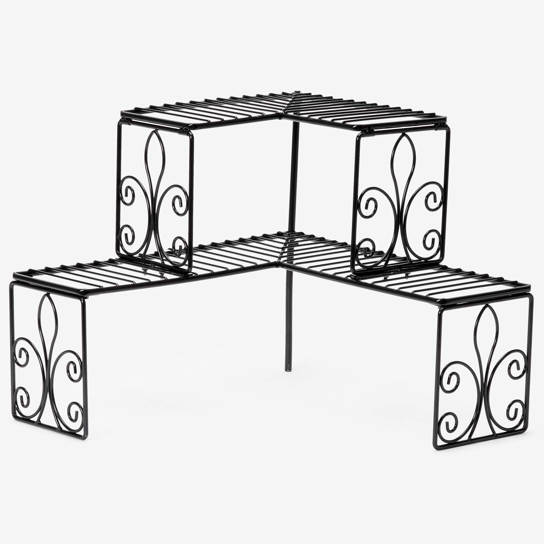 BrylaneHome Kitchen Scroll 2-Tier Corner Shelf Organizer - Black