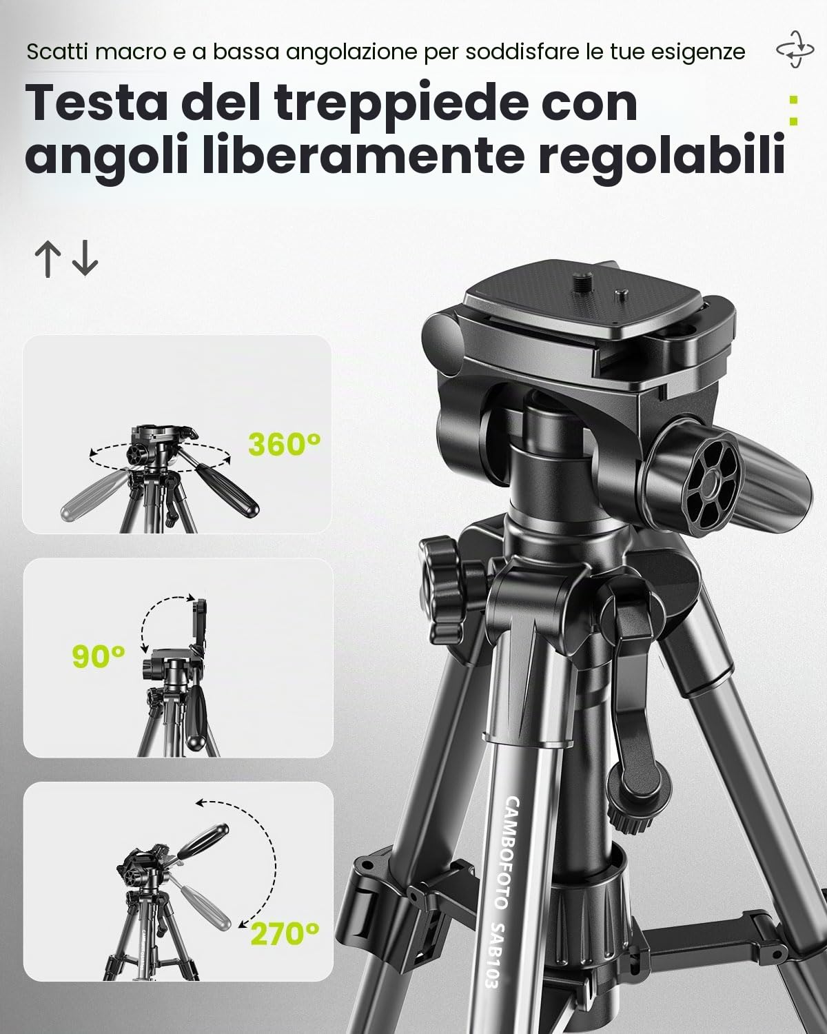 CAMBOFOTO Mini Treppiede da Viaggio 62cm Leggero, Treppiede Portatile per Smartphone/Fotocamera, Testa a Sfera 360°, 3 Sezioni Regolabili, Supporto fino a 2kg - Per Vlog, Viaggi
