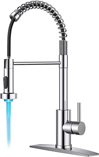 Vista 19 de FORIOUS Grifo de cocina con rociador extraíble, grifo de fregadero clásico de resorte extraíble de acero inoxidable comercial de una sola manija