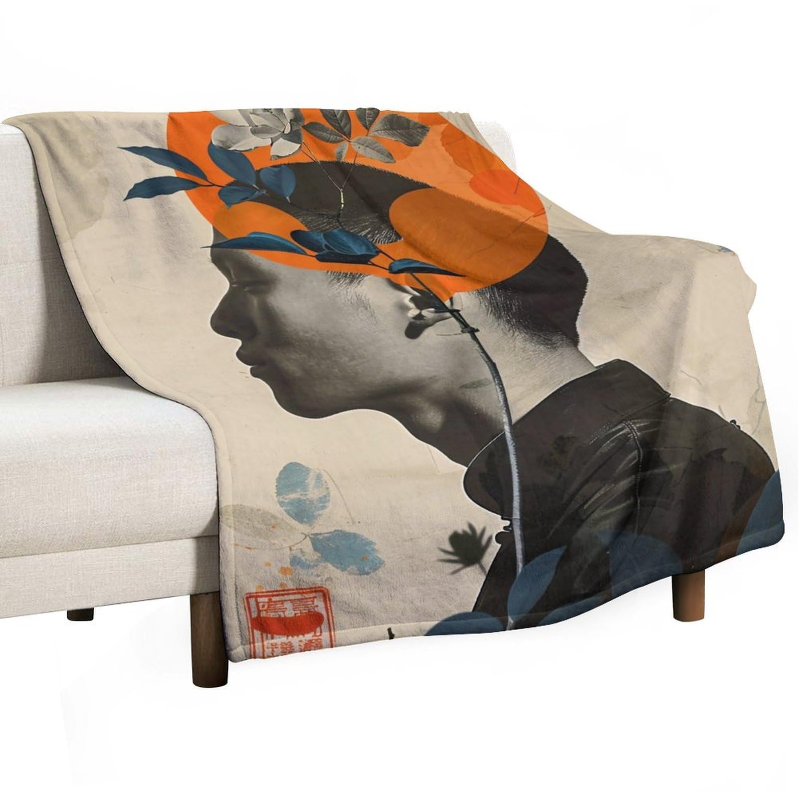 YHGSREUOH Floral Surreal Portrait of A Young Man 01 Flannel Blankets Fleece Soft Throw Lightweight Plush Gifts for Couch, Bed, Cozy Sofa Plush, Chair, Lovers 150x200cm(60x80in)