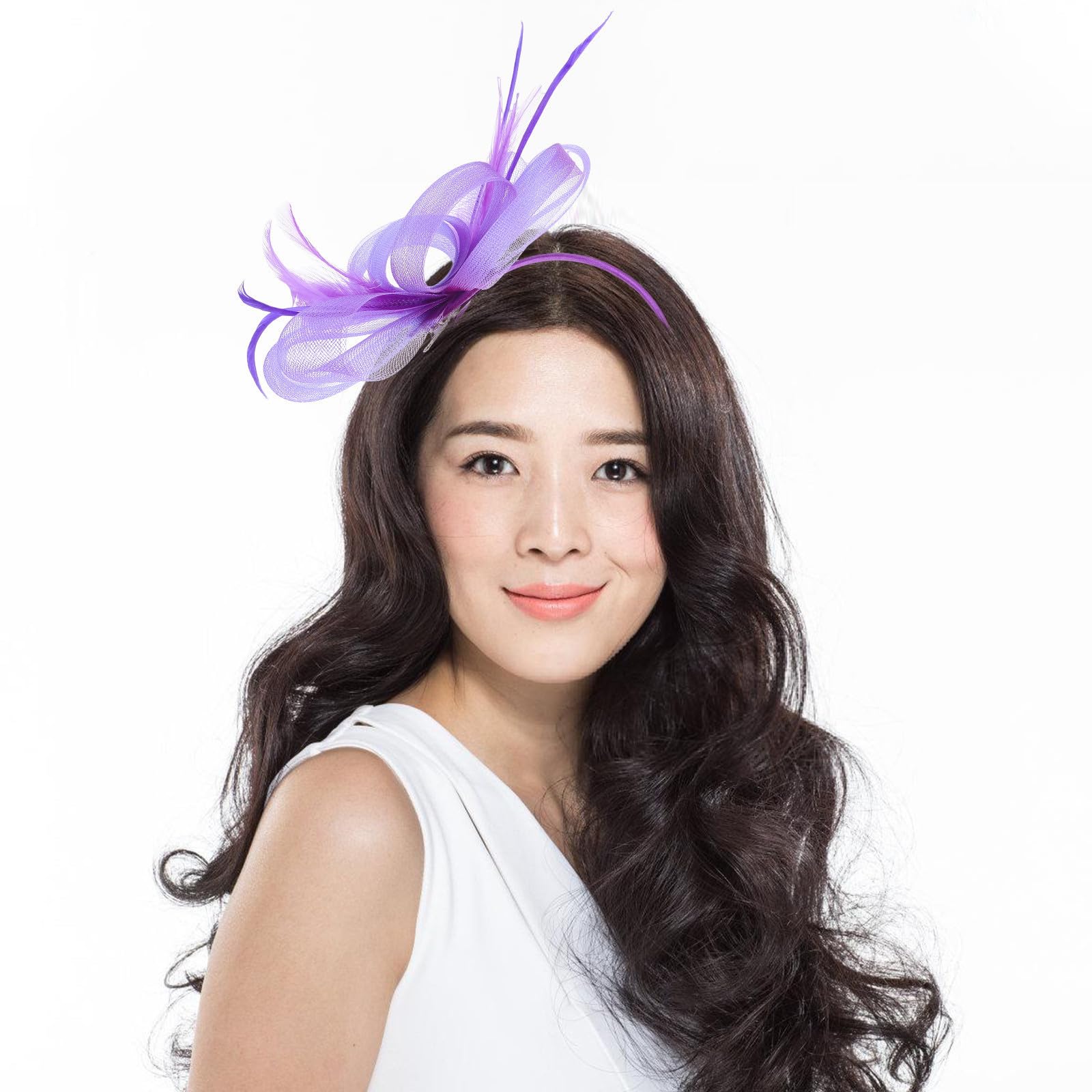 SEWACC 5 Juegos Diadema de Plumas Púrpura para Mujer Lazo Elegante y Clip Cómodo, Accesorio Multifuncional Adecuado para Bodas y Fiestas