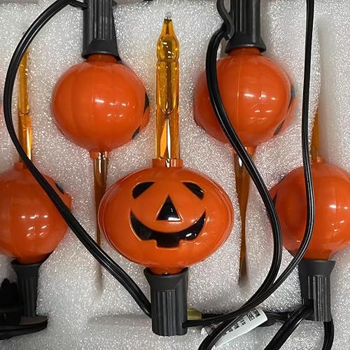 Miniatura 9 de PASUTO Cadena de luces de burbujas de calabaza de Halloween, 7 pies, linterna de Halloween vintage con 7 luces de burbujas líquidas naranjas, luces
