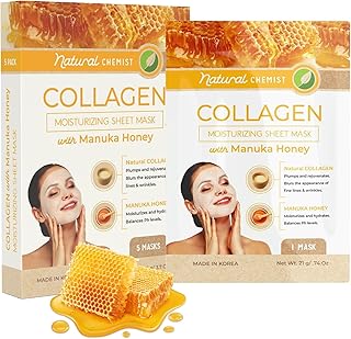Collagen & Manuka Honey Sheet Face Mask - Anti-Aging, Hydrating, Skin Fi...