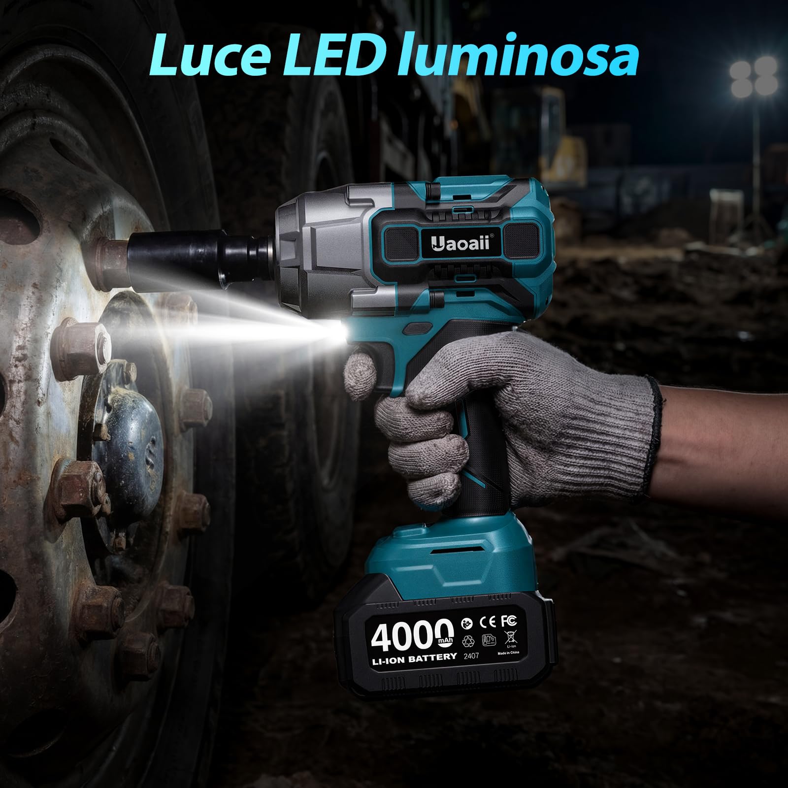 Avvitatore a impulsi a batteria 1600 Nm 1/2", 2 batterie 4000mAh con caricatore rapido, 21V Avvitatore Elettrico bussole 17-19-21-24 mm + prolunga 5", ideale per auto, camion, garage, officina
