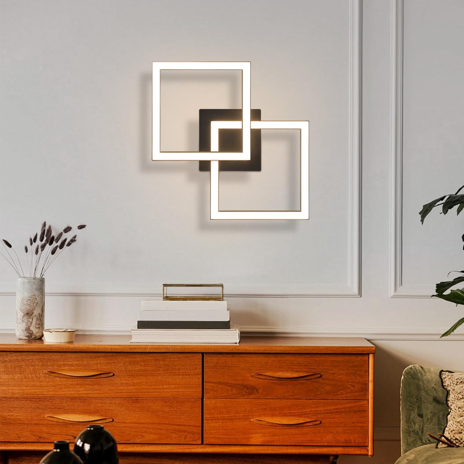 Homefire Plafonnier LED Cuisine 24W 4000K Luminaire Cuisine Plafond Noire | Plafonnier Salon Design Moderne Plafonniers Chambre métal Lampe de Salon Carré Eclairage de Lampe Plafond pour Couloir Bureau