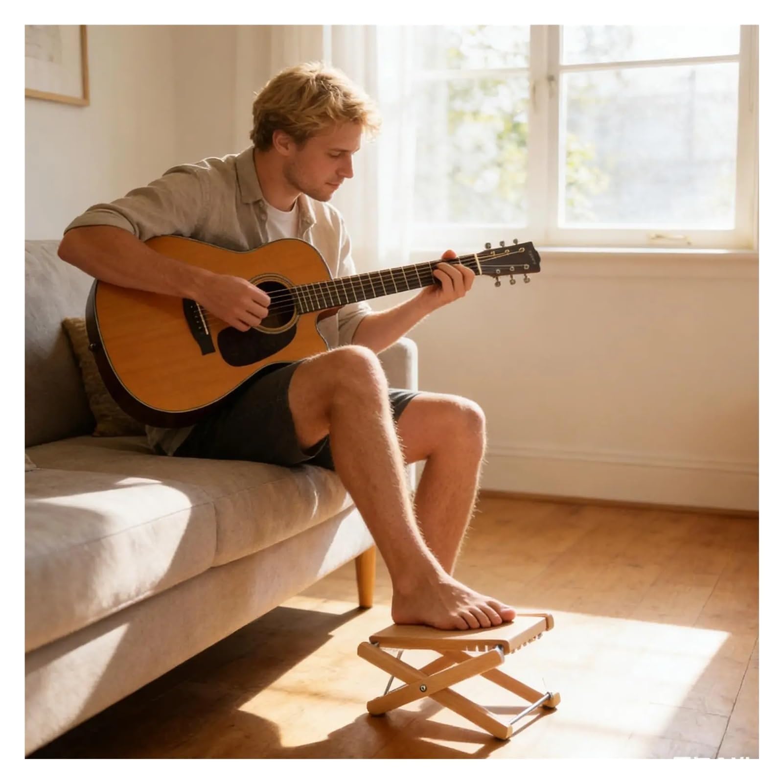 Verstellbarer Gitarren-Fußhocker Aus Holz – Ergonomische Beinstütze