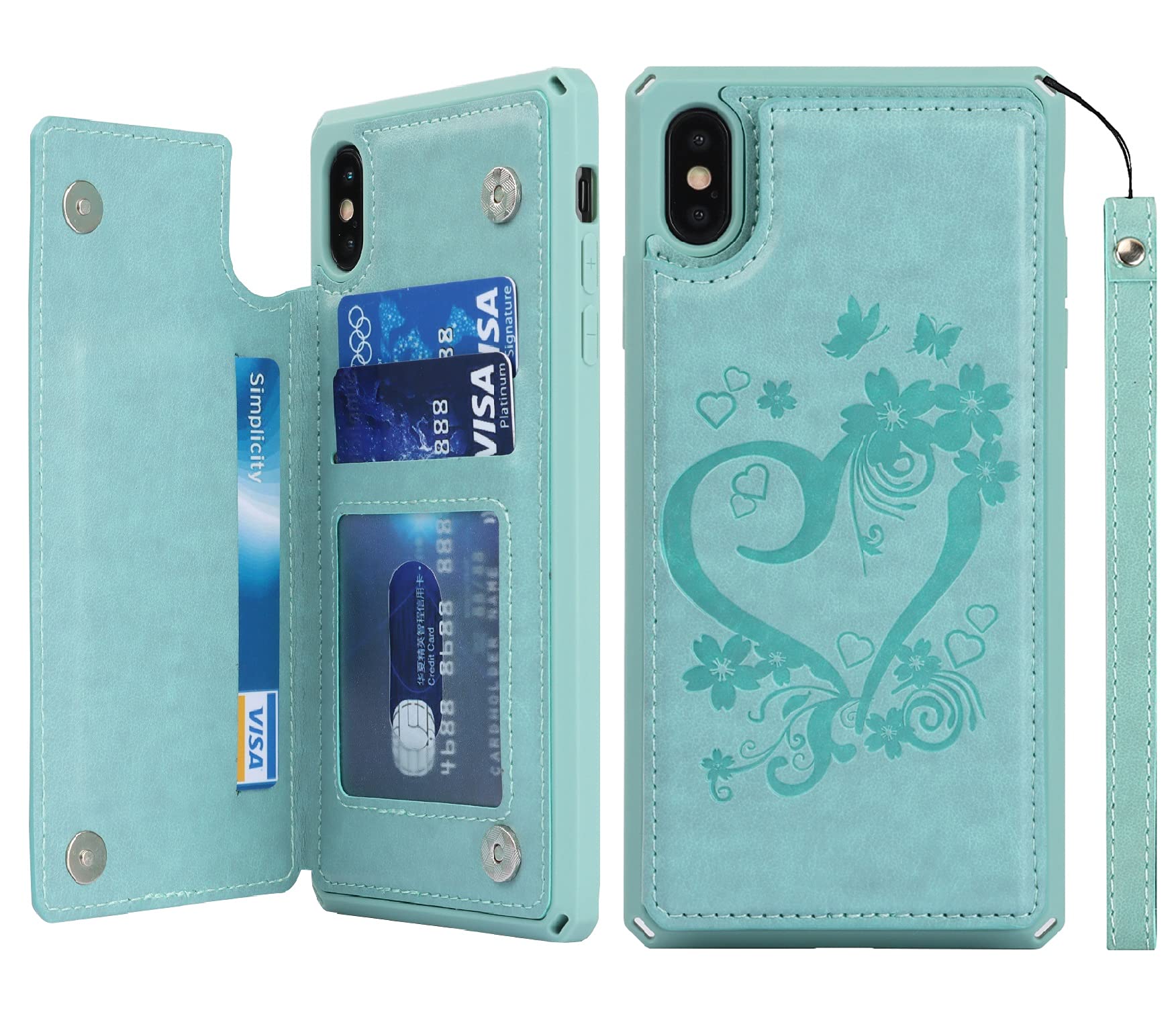 iCoverCase Compatible with iPhone X/XS Wallet Phone Case with Card Holder for Women, RFID Blocking Embossed PU Leather Wrist Strap Case 10/10S 5.8" (