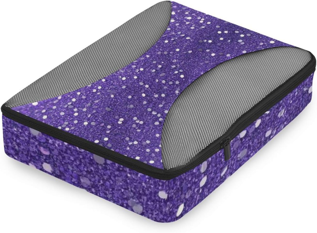 Fake Glitter Purple 4 Pcs set travel organizers for Mesh Travel Essentials expandable packing cube set