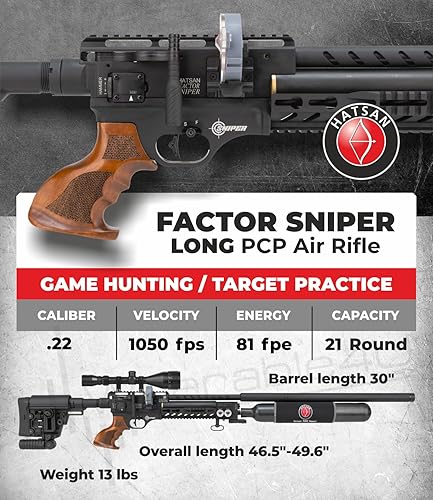 Vista 2 de Hatsan Factor Sniper Long PCP - Rifle de aire con palanca lateral con paquete Wearable4U incluido