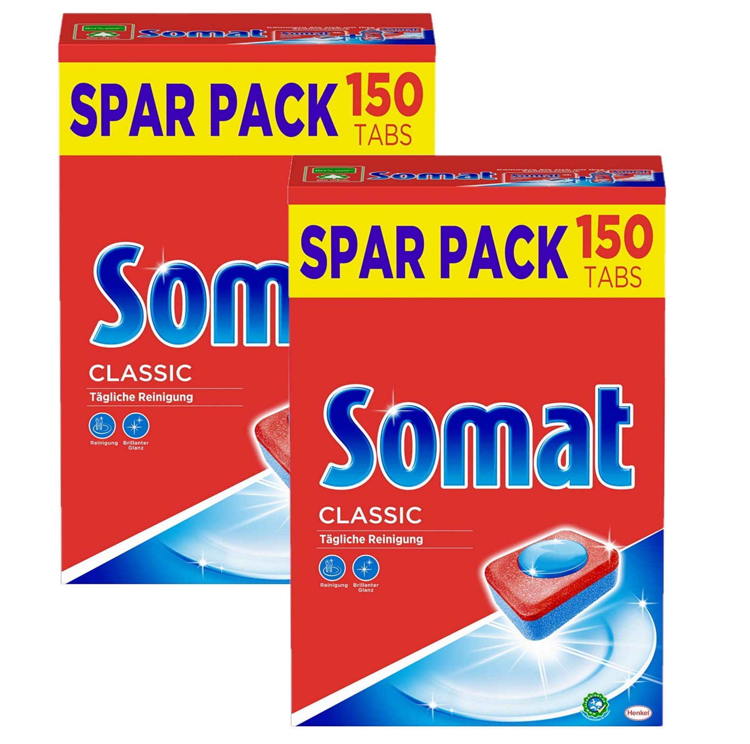Somat Classic, Spülmaschinentabs, Sparpack, (2er Pack 2 x 150 Tabs) Geschirrspültabs für die tägliche Reinigung von Besteck & Geschirr - Für 4 Monate – Gigapack mit 300 Somattabs