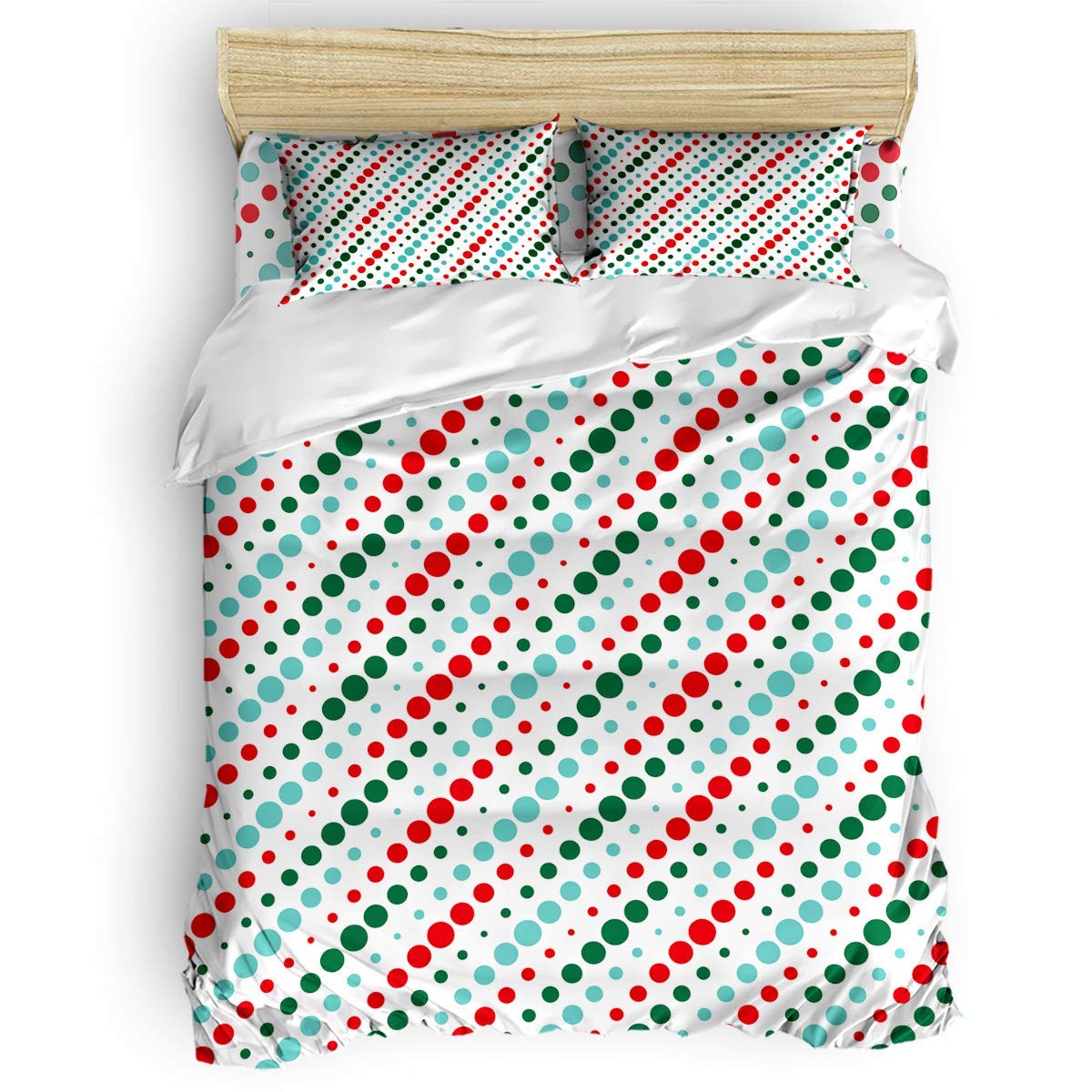 LanimioLOX 3 Pcs Bedding Duvet Cover Set - Christmas Classic Red Green Blue Dot Pattern Comforter Cover/Pillowcovers for Teens Adult Breathable Soft Corners Ties