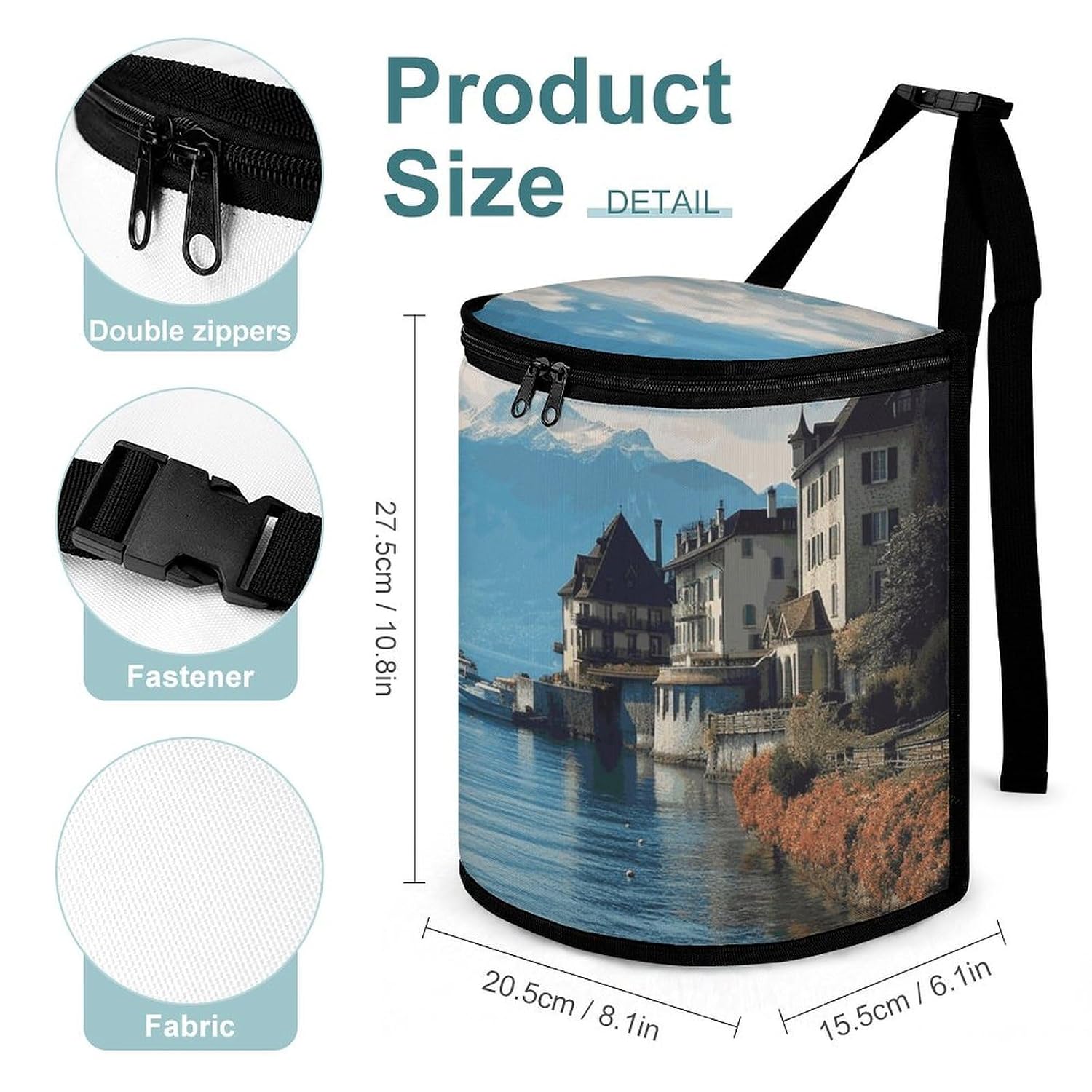 Hanging Car Trash Bag Lake Geneva Switzerland Printed Car Garbage Storage Bag Leakproof Car Trash Can Portable Garbage Storage Bags
