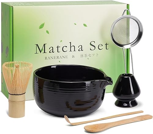 Miniatura 8 de Juego de batidor de matcha, juego de matcha de cerámica incluye cuenco matcha, batidor de matcha (Chasen) y soporte, tamiz, cuchara y cuchara