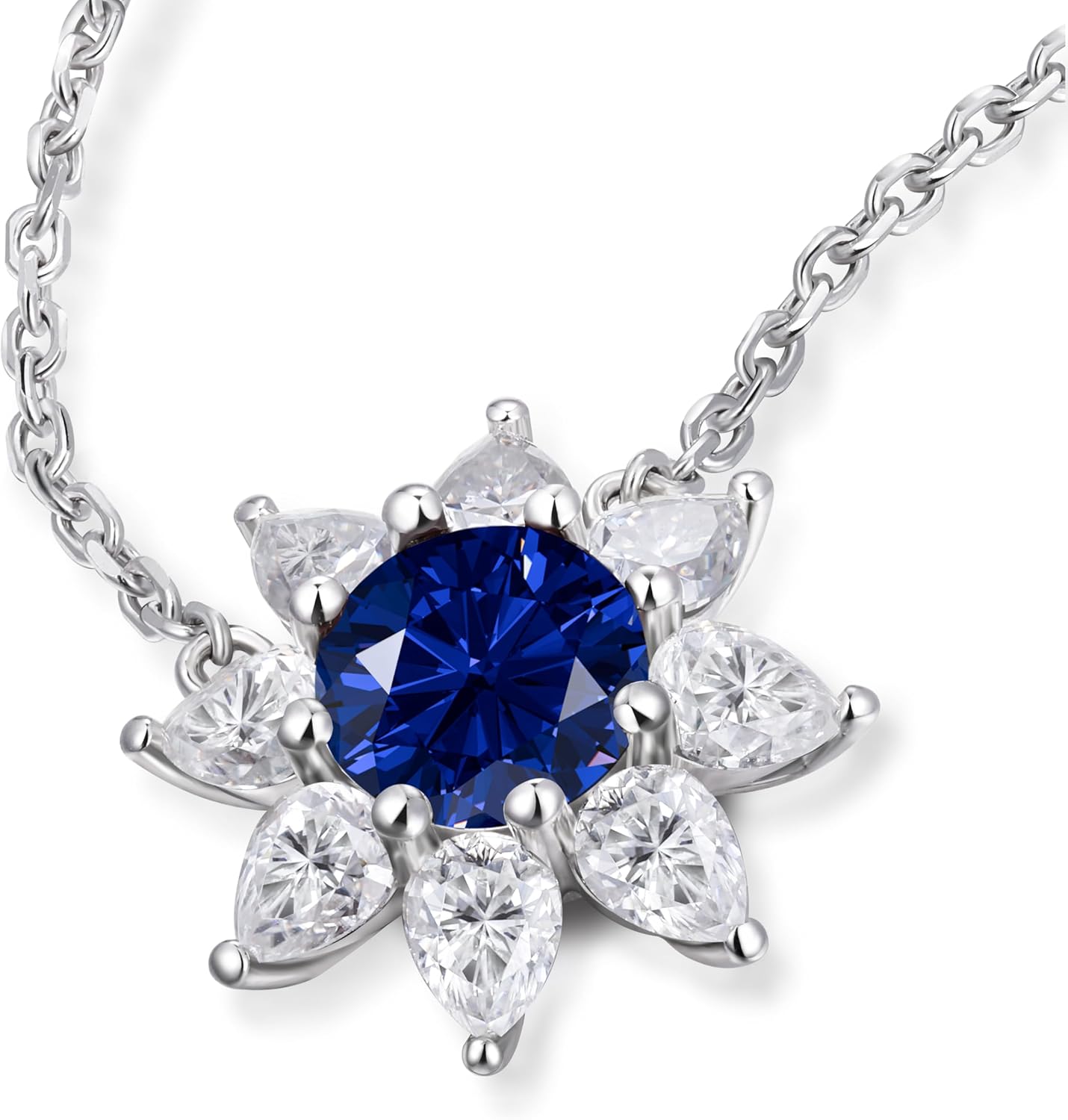 2.20CT/3.60CT Spphire/Ruby/Emerald and Moissanite Sparkly Flower Pendant Necklace for Women, Solid 925 Sterling Silver, 16"/18"/20" Adjustable, Anniversary Wedding Jewelry Gifts for Mom Wife