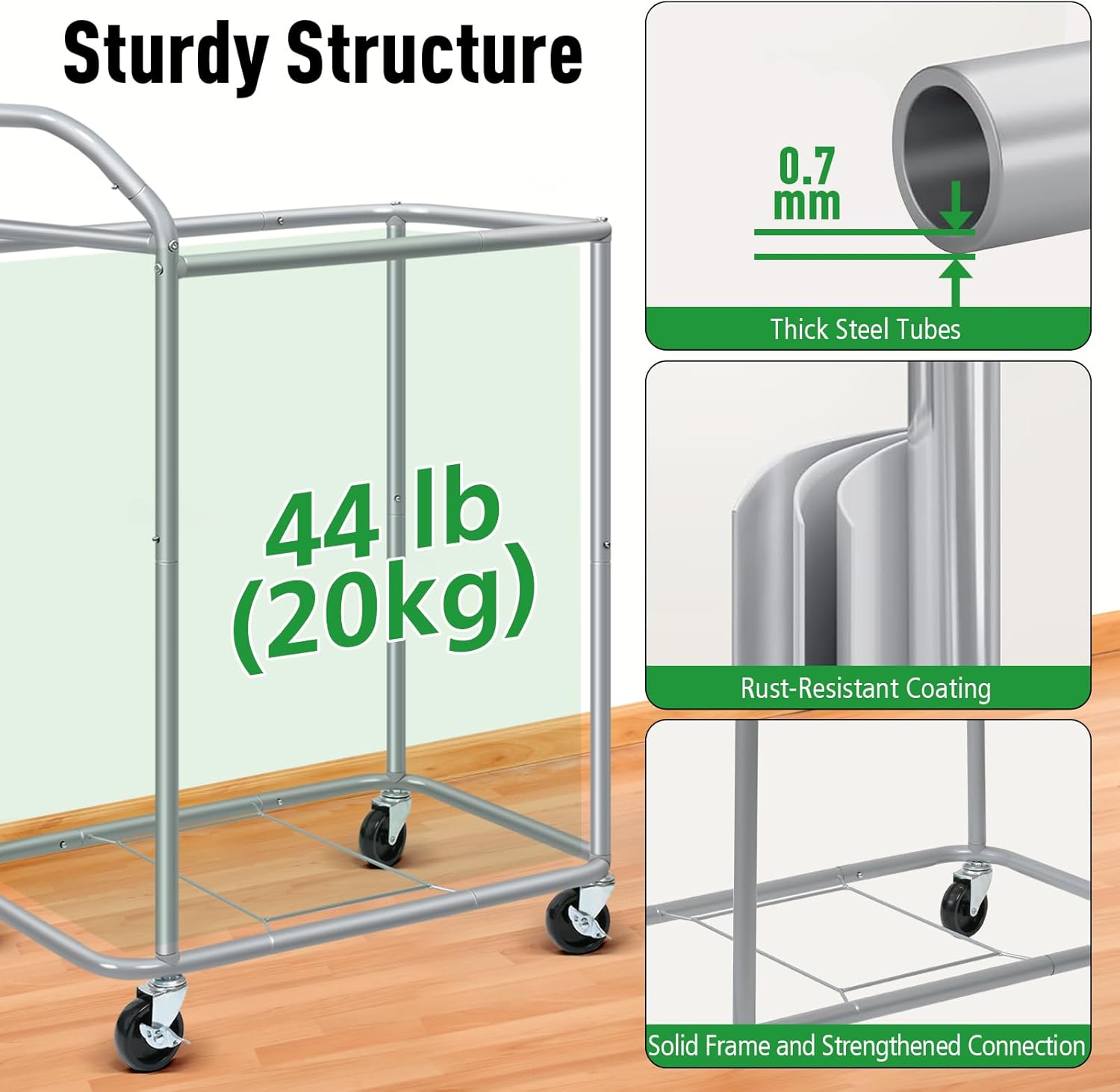 Laundry Hamper 2 Section, Rolling Laundry Basket with Wheels, Laundry Cart with Removable Liner, 37 Gallons (140L) Clothes Hamper, Blanket Dirty Clothes Basket Steel Frame with Handle(Beige)