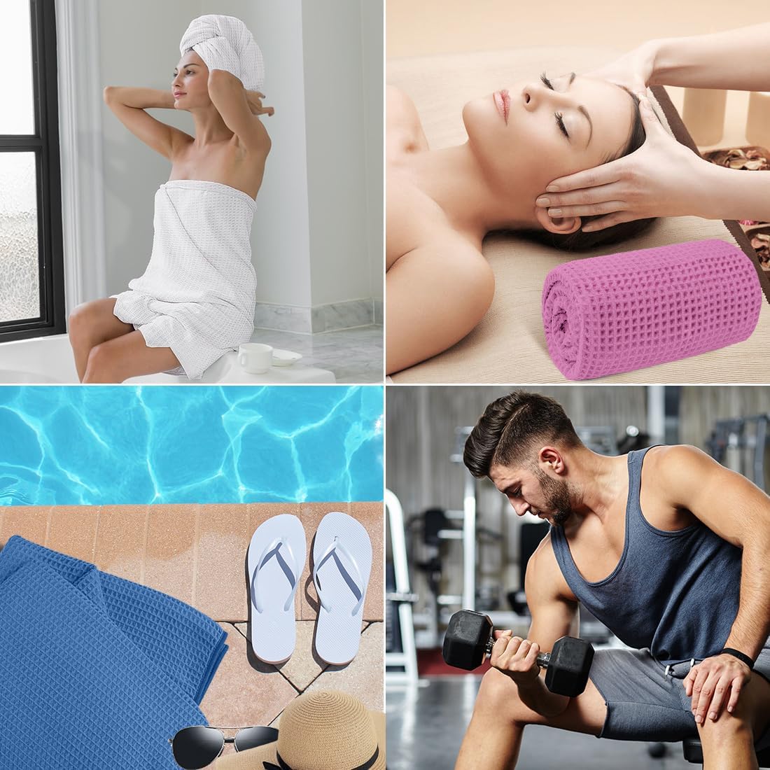 HOMEXCEL Waffle Bath Towels 4 Pack, Premium Microfiber Bath Towels, Ultra Soft, Lightweight, Highly Absorbent Quick Dry Towel for Bathroom, Gym, Shower, Hotel and Spa, 30 x 60 Inch, Multicolor - Image 7