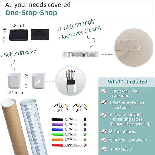 Miniatura 3 de Calendario de pared grande de borrado en seco, 52 x 36 pulgadas, calendario anual sin fecha, planificador laminado de alta calidad, calendario de