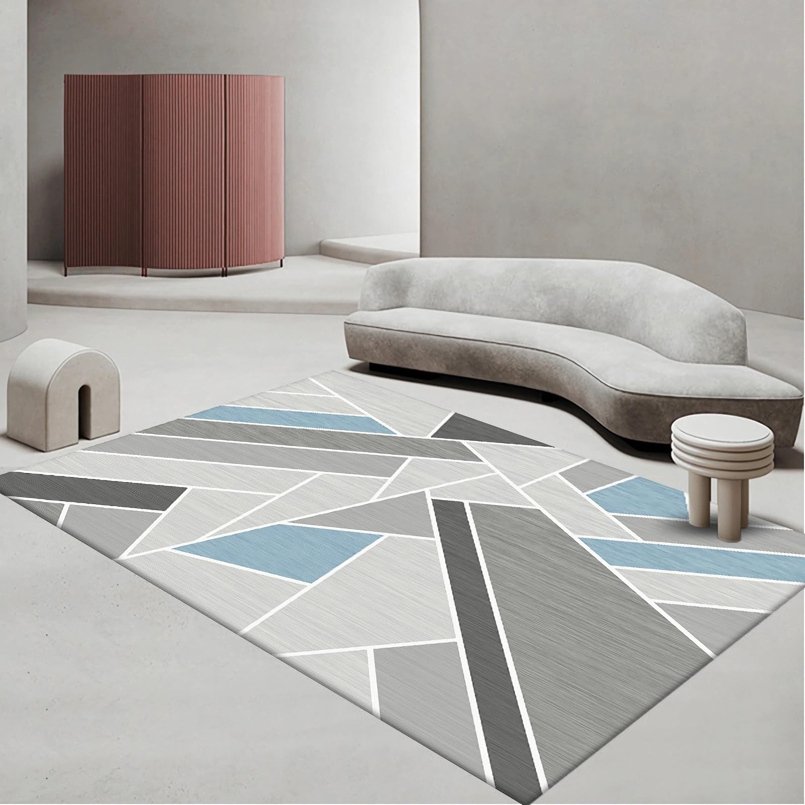 Esstisch deko Rutschfester, Waschbarer Teppich Mit Geometrischem Design In Schwarz, Grau Und Blau,wohnungs deko Teppich für esszimmer,160x230cm