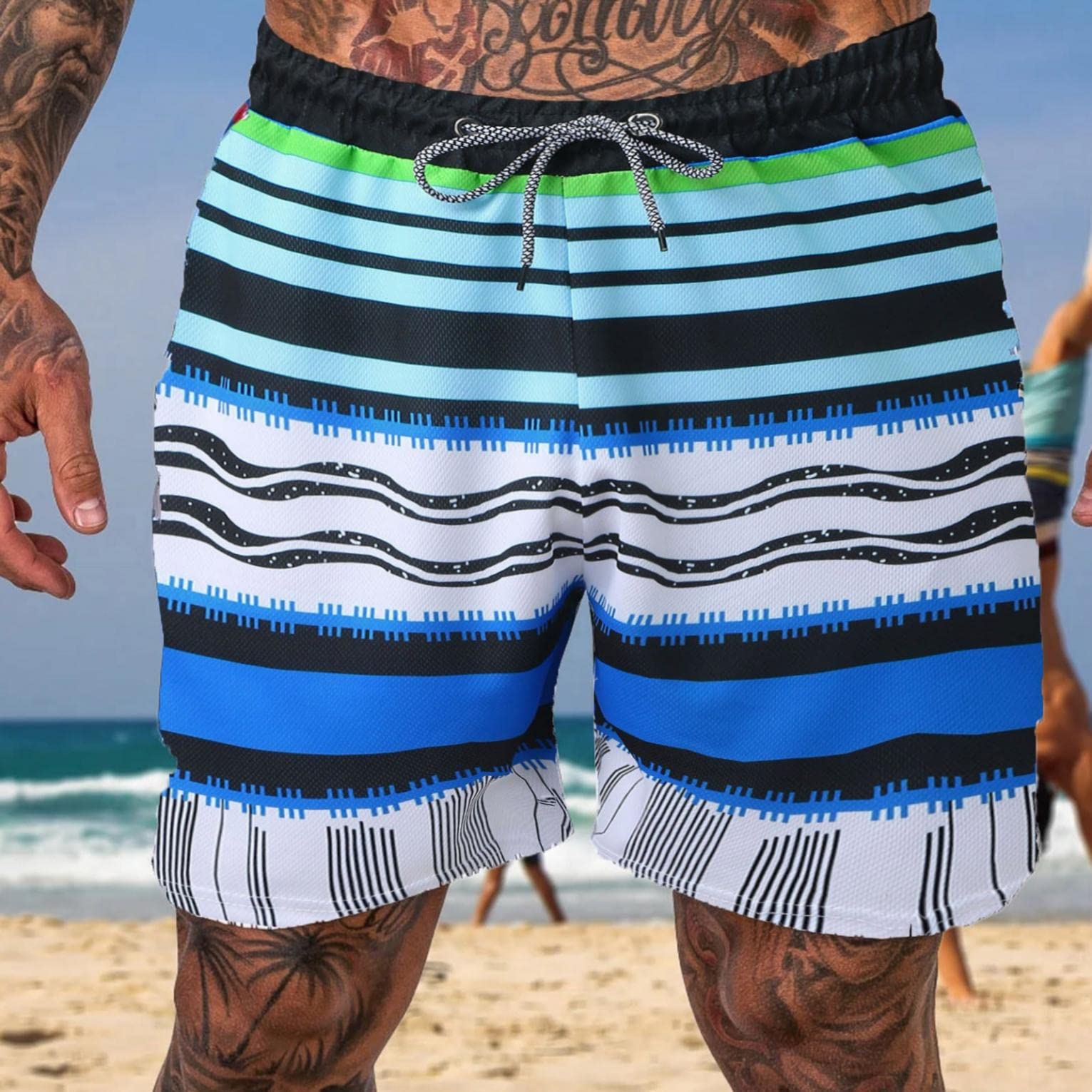Męskie kąpielówki na lato, na plażę, do surfowania, z podszewką z siateczki, niebieski, 4XL