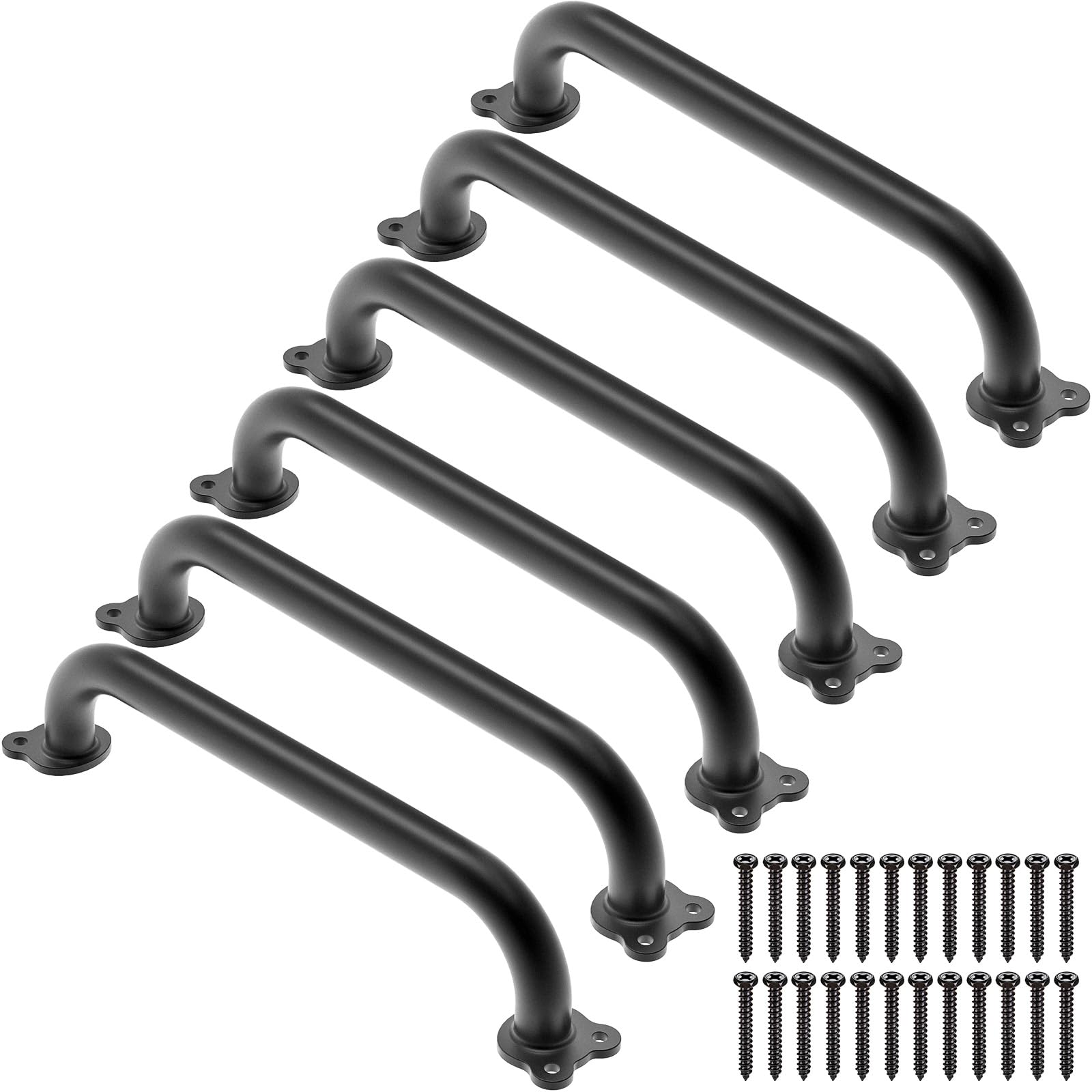 Dolibest Haltegriff Metall, Kinder Klettergriff 6er Behindert Senioren Sicherheitsgriff Spielturm Klettergerüst Innen Außen Griffstangen für Toilette/Bad/Dusche/Hochbett, Kürbisbasis Schwarz