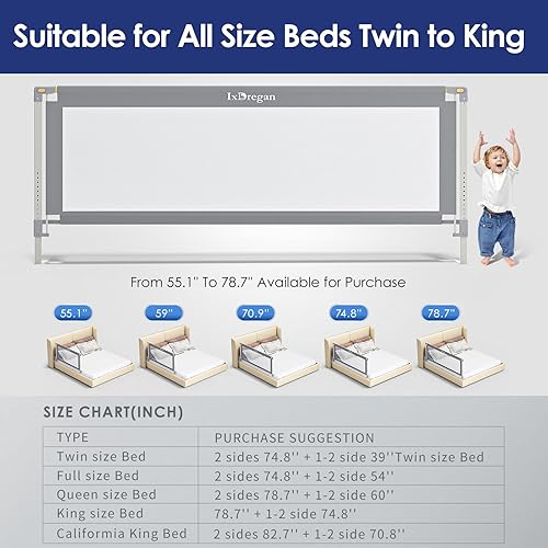 Miniatura 2 de Riel de cama para niños pequeños, rieles de cama de elevación de doble lado y altura ajustable para cama Queen, material de fibra seguro y natural