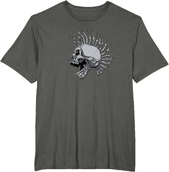 Screaming Skull with a Bone Mohawk Creepy Punk Rock T-Shirt