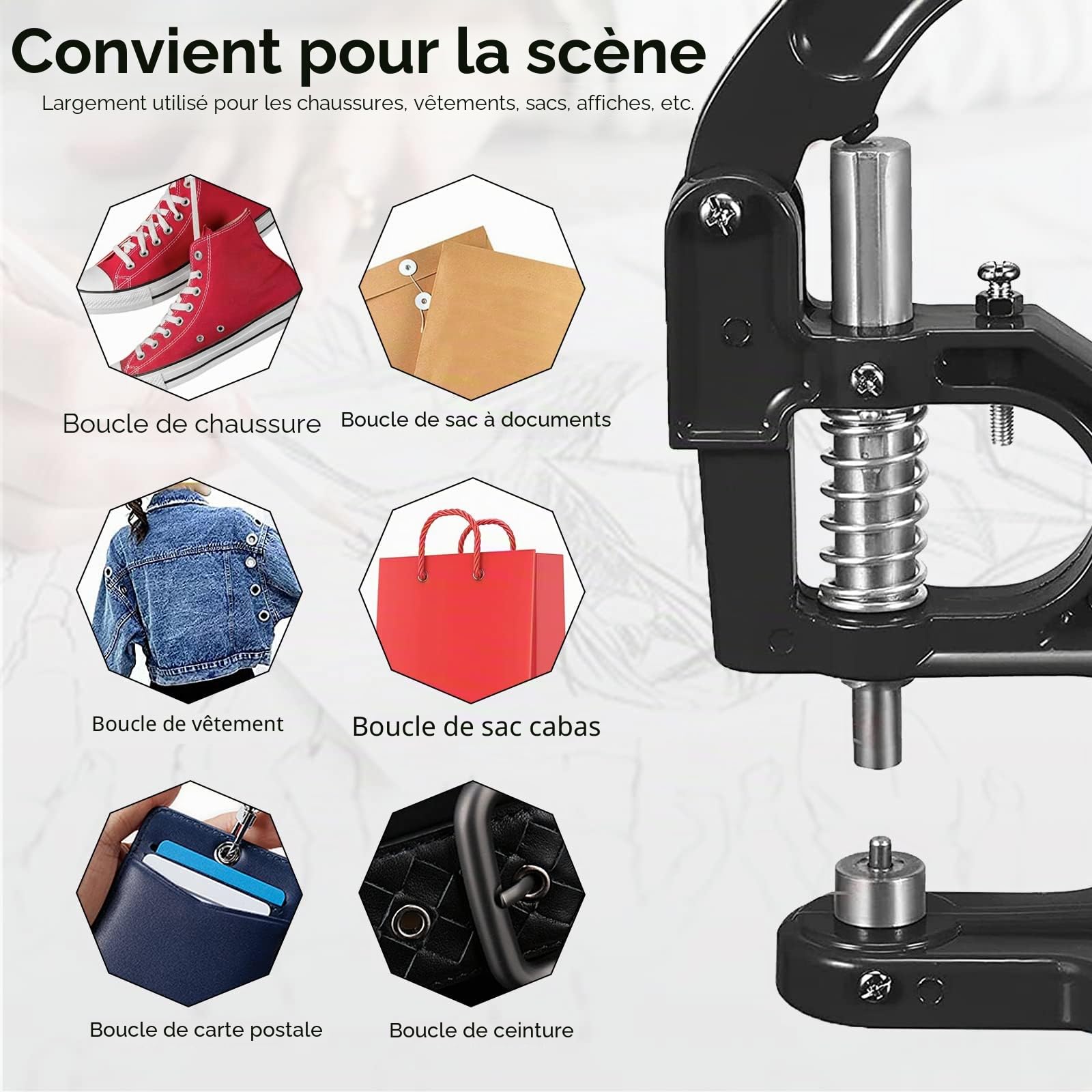 Machine à œillets, Pince à œillets, Professionnelle Pince à Oeillet Cuir Pince a Rivet Couture, Presse-œillet à Main avec 3 moules 3000 œillets(6/10/12mm) pour Baches, Tissus, Bannières, DIY Décor