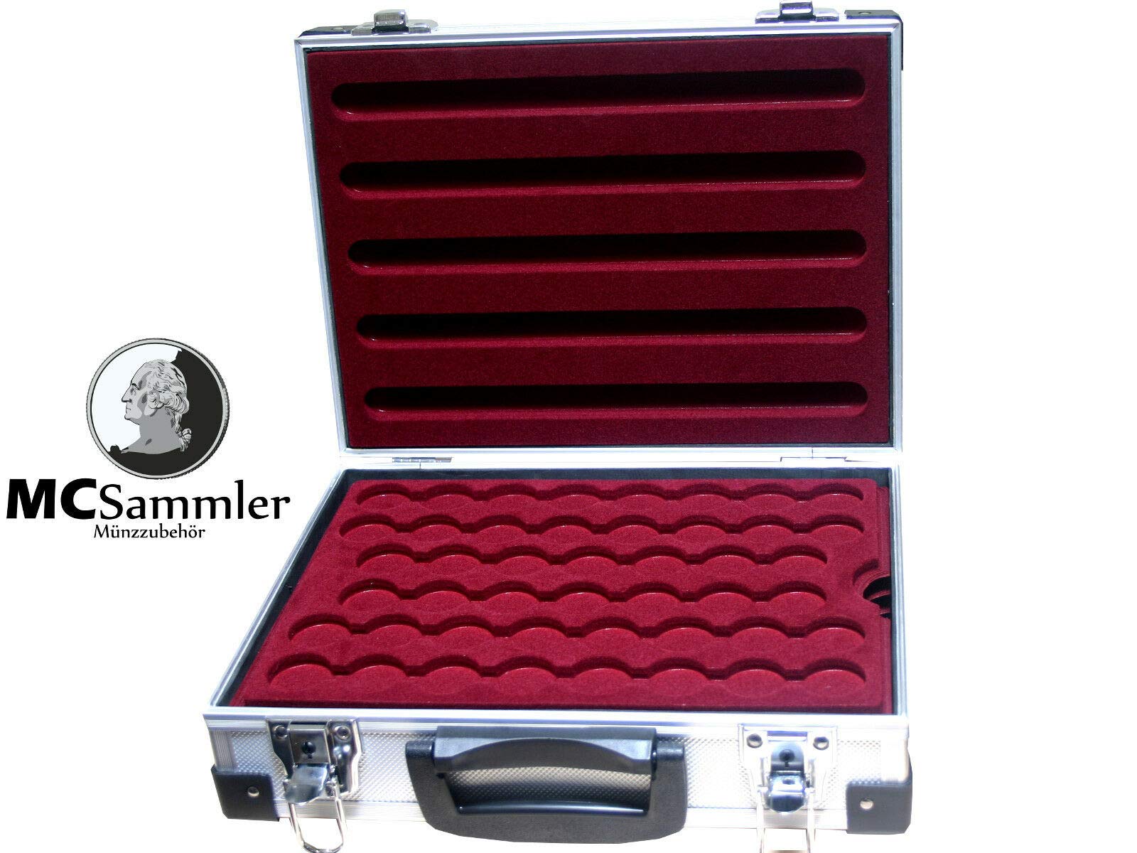 MC.Sammler Mallette numismatique en aluminium avec 5 plateaux pour 230 pièces de 2 euros sous capsules de max. 31 mm (sans capsules pour pièces de monnaie)