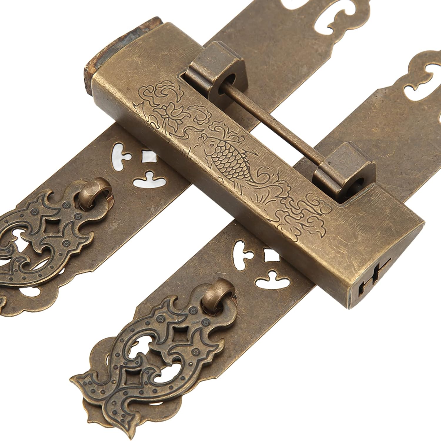 Vintage Lock, Padlock [Key],Gate Chain Lock, Chinese Antique Lock Set, Bronze Color 3.2cm/1.3in Lock Height Antique Padlock Handles Set for Tool Boxes for Jewelry Boxes