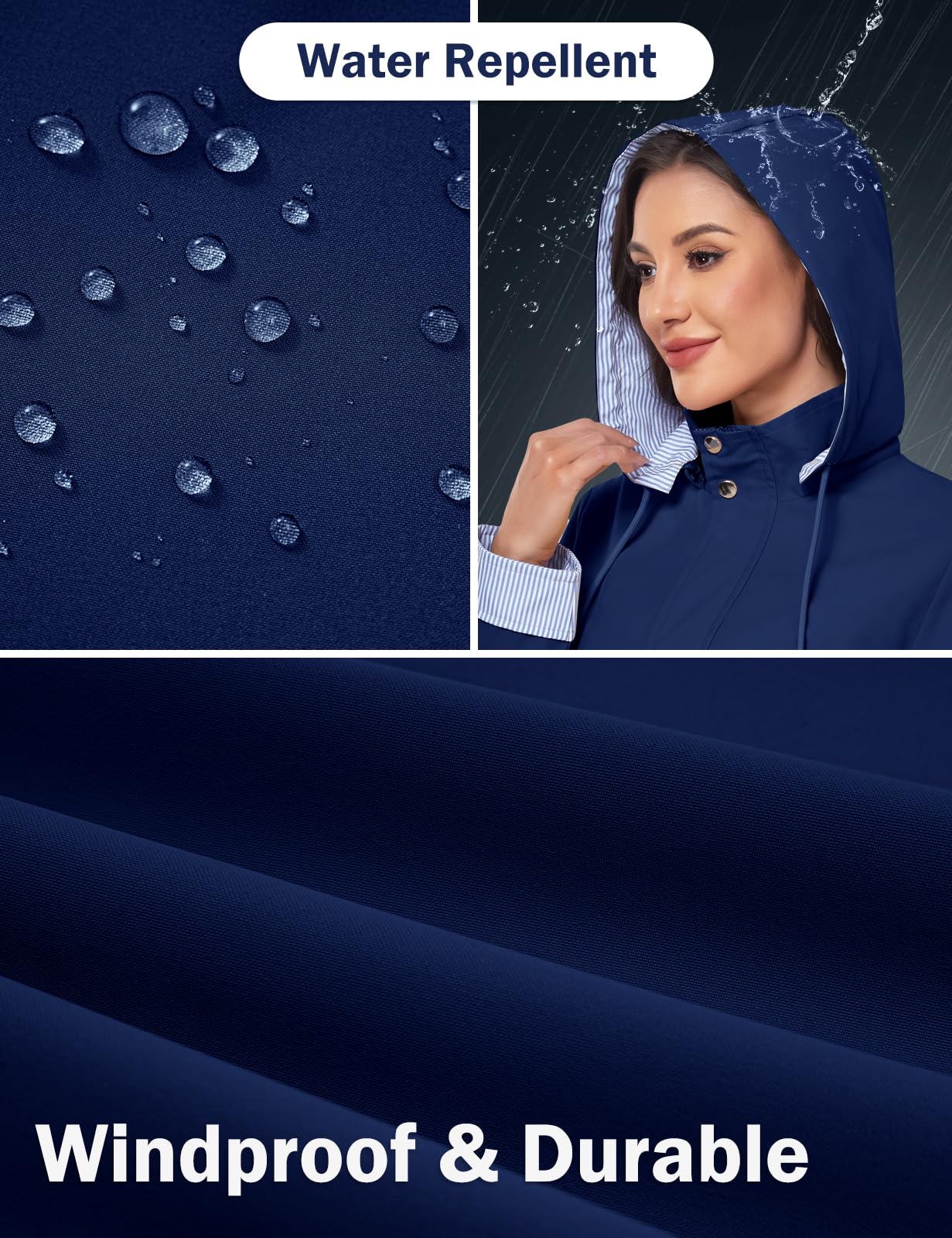 CMTOP Chubasquero Mujer Impermeable Chaqueta Largo Ligera Abrigo Transpirable Cortaviento con Capucha Parkas Casual Cremallera Raincoat Primavera Otoño para Exteriores