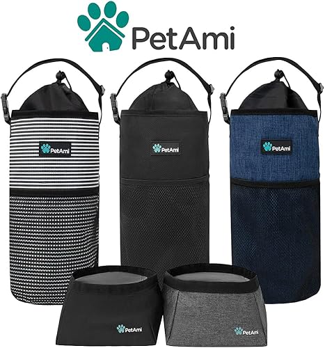 Miniatura 8 de PetAmi Bolsa de viaje de comida para perros  Transportador de croquetas para perros con kit de cuencos de agua plegables para perros  Almacenamiento