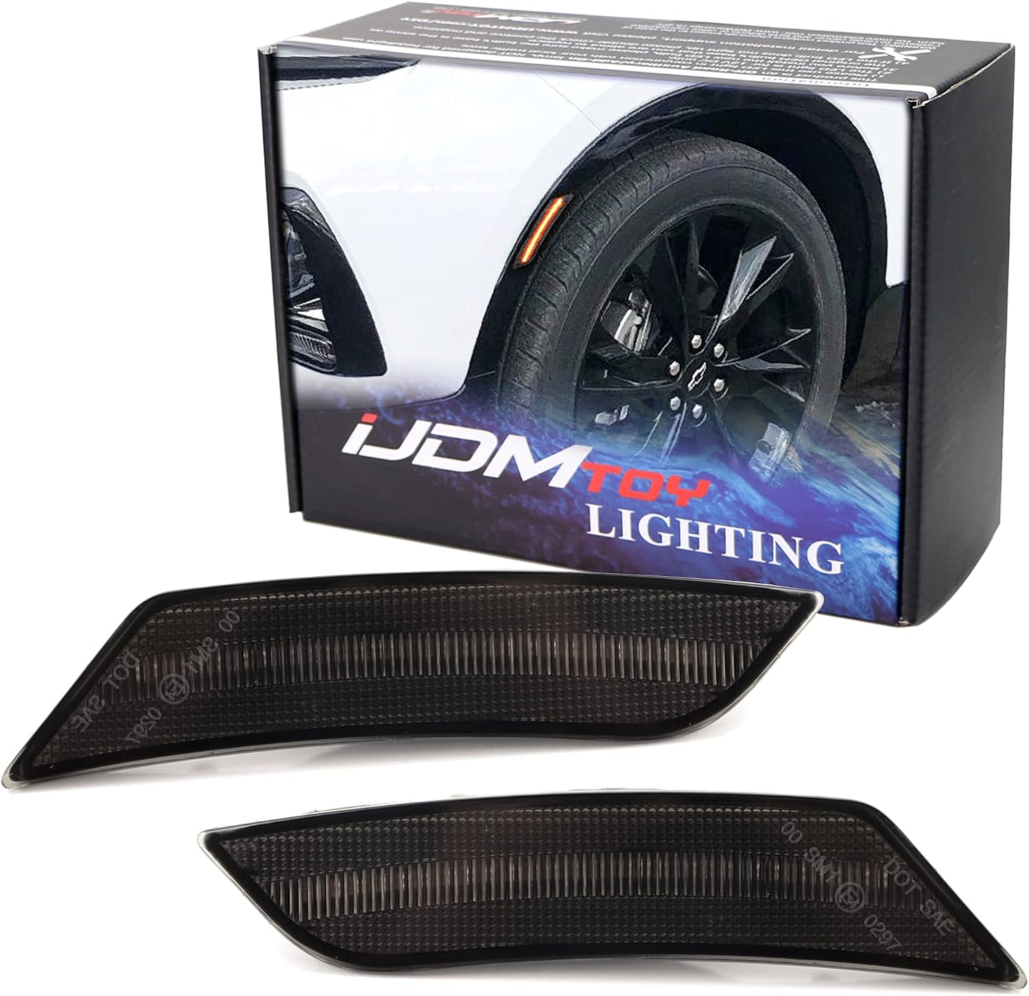 iJDMTOY Smoked Lens Amber Full LED Bumper Side Marker Light Kit Compatible With 2019-up Chevrolet Blazer, Powered by 27-SMD LED, Replace OEM Front Sidemarker Lamps