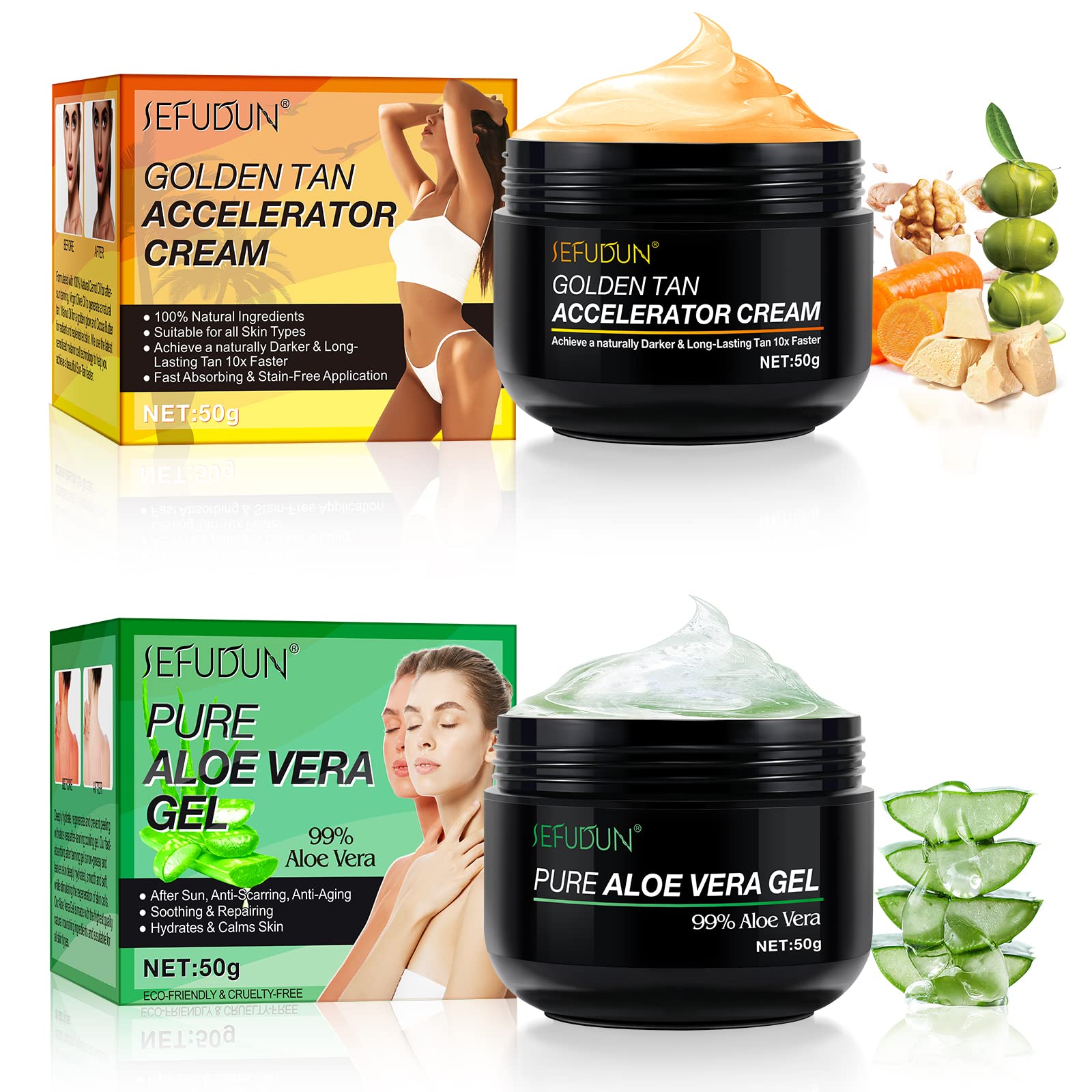 RoseFlower Self Tanner, Sexy Sunless Tanning Bronzer for Women & Men, Natural Looking Golden Tan, No Strong Odor, No Streaks, Quick Tan & Long Lasting, 50g, 2pcs/Set