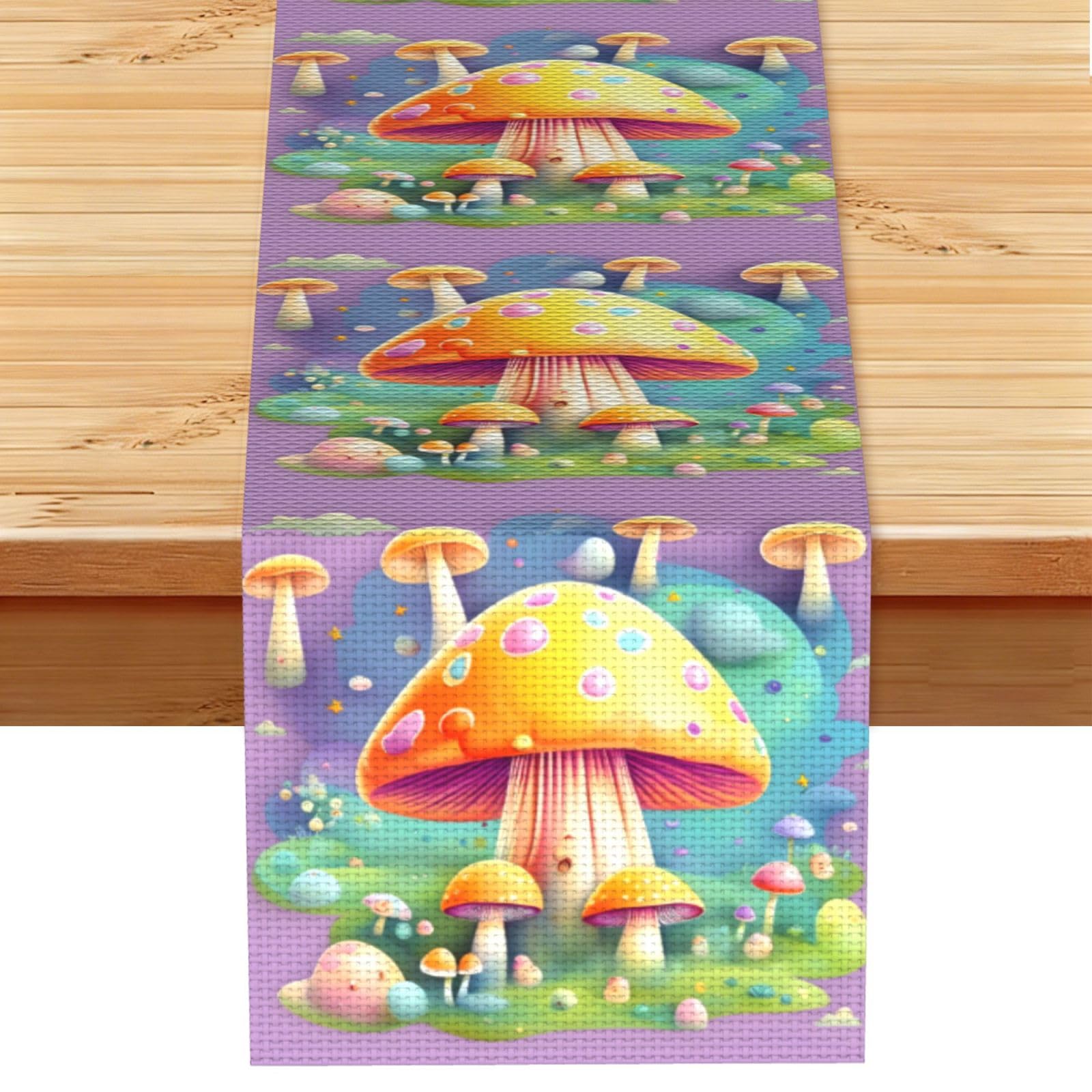 Fantasy Dream Mushroom Table Runner 13x72 Inch Dining Decor
