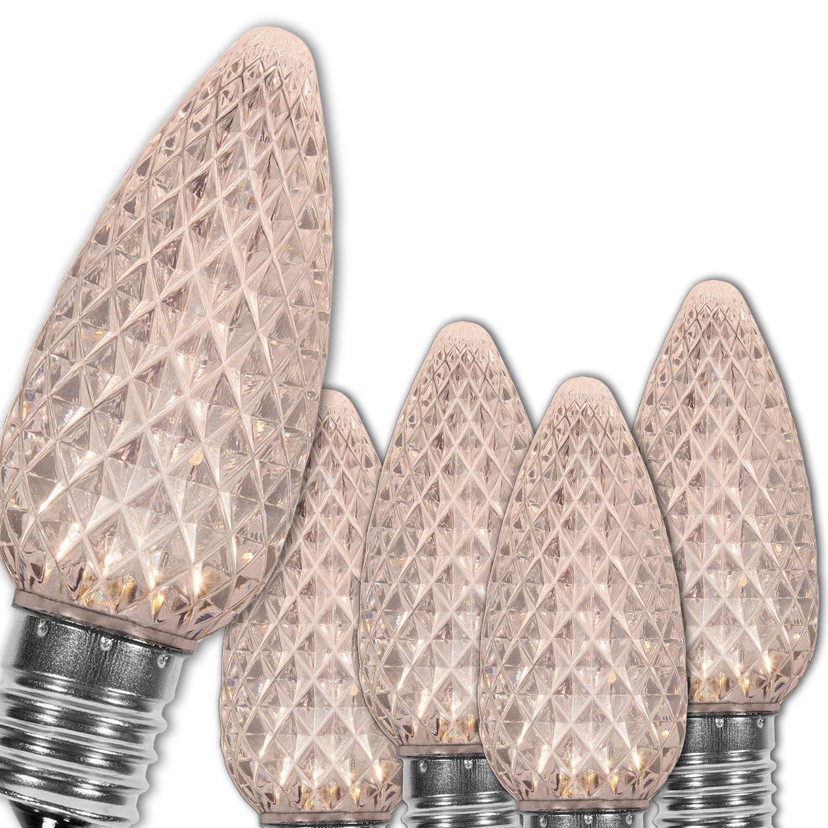 Wintergreen Lighting 25 Pack OptiCore LED C9 Warm White Christmas Light Bulbs - 0.8W White Bulbs C9 LED Christmas Lights Heavy Duty Shatterproof E17 Bulbs/Base (Warm White Faceted)