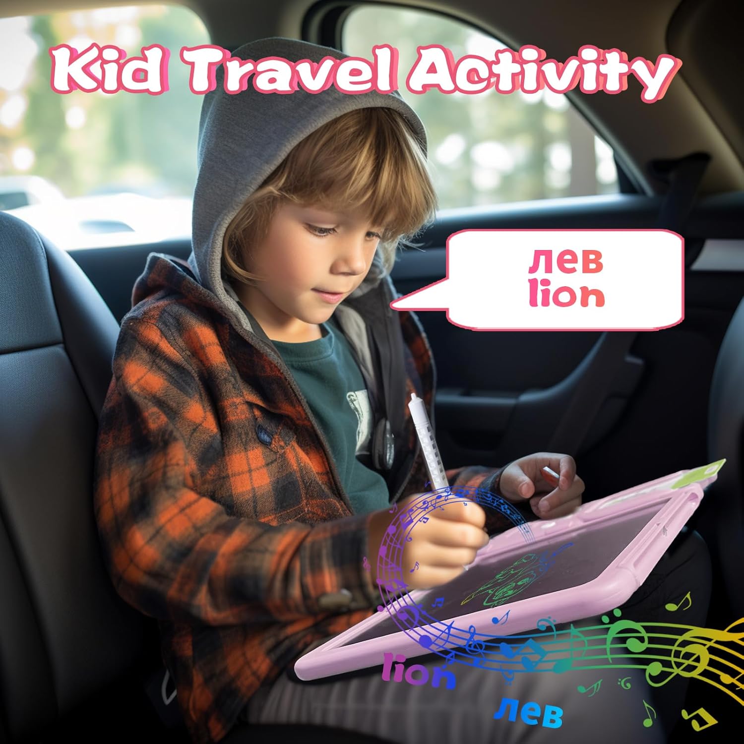 Drawing Writing Tablet for Toddlers - Talking English Russian Flash Cards for Kids 3-12, Bilingual Sensory Toys for Autistic Children, 510 Sight Words, Travel Activity (Pink)